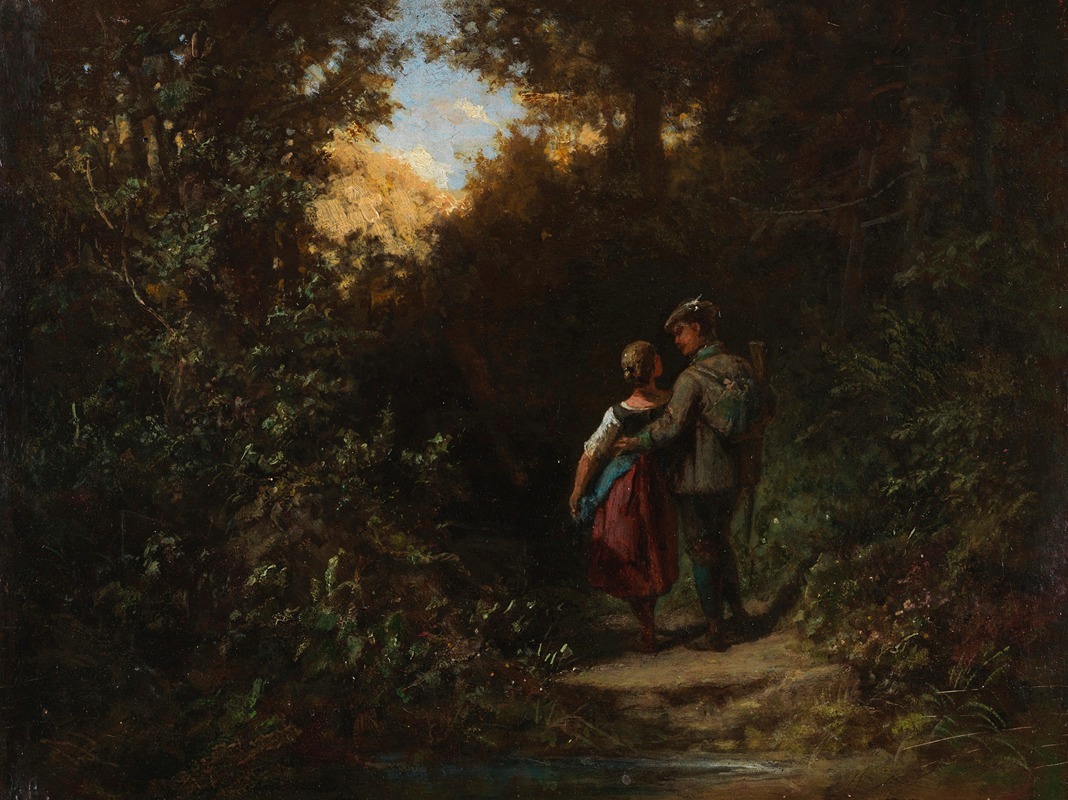 Carl Spitzweg's 'Auf dem Pirschgang' depicts a hunter in a serene landscape.