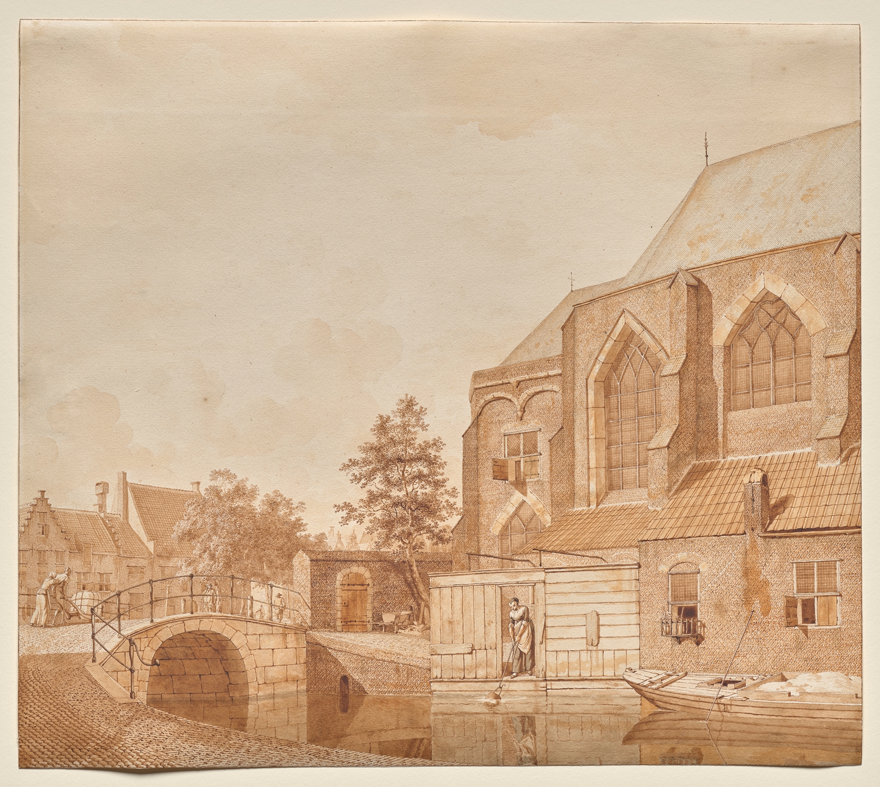 A View of the Nieuwe Kerk, Delft by Johannes Huibert Prins, oil painting depicting the church's spire.