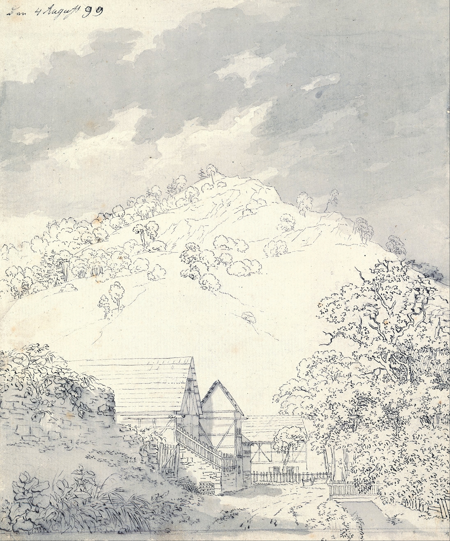 Farmhouses by a Hillside, by Caspar David Friedrich, public domain