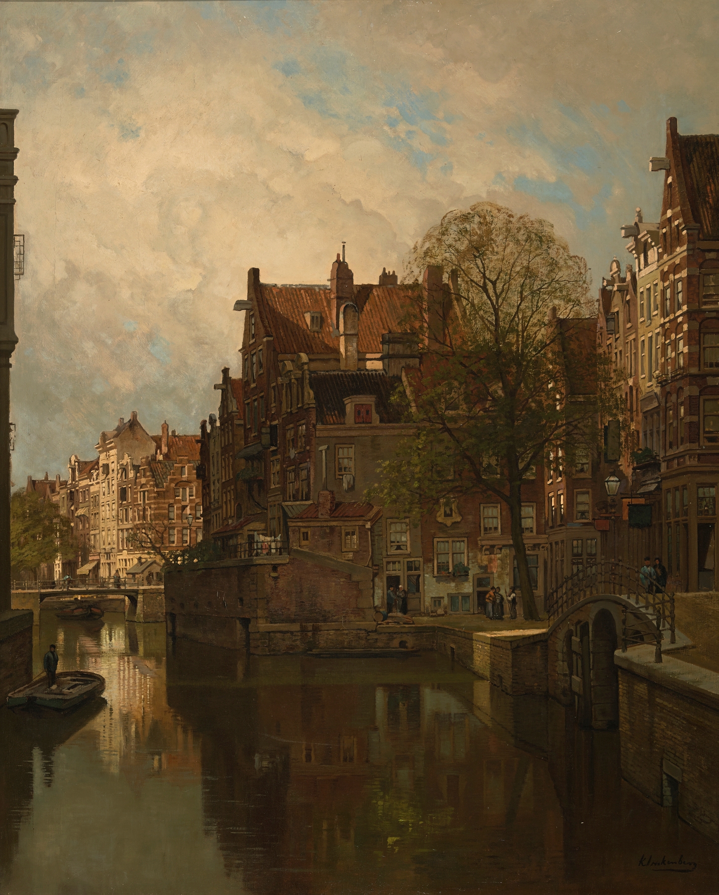 Landscape of a canal in Amsterdam by Johannes Christiaan Karel Klinkenberg, oil painting
