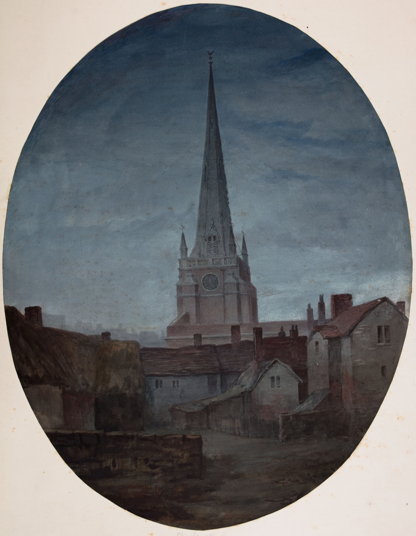 St Martin’s Church Birmingham, By Night by Elijah Walton, oil painting depicting illuminated church façade at night