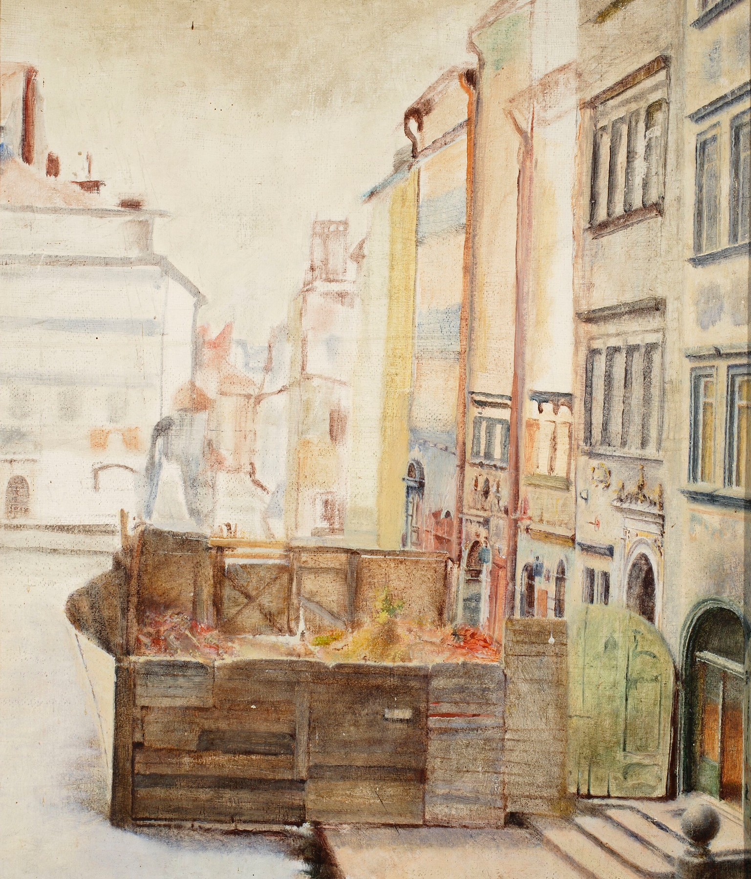 Old Town Market Square in Warsaw by Jan Gotard, impressionism, depicting morning light on cobblestones