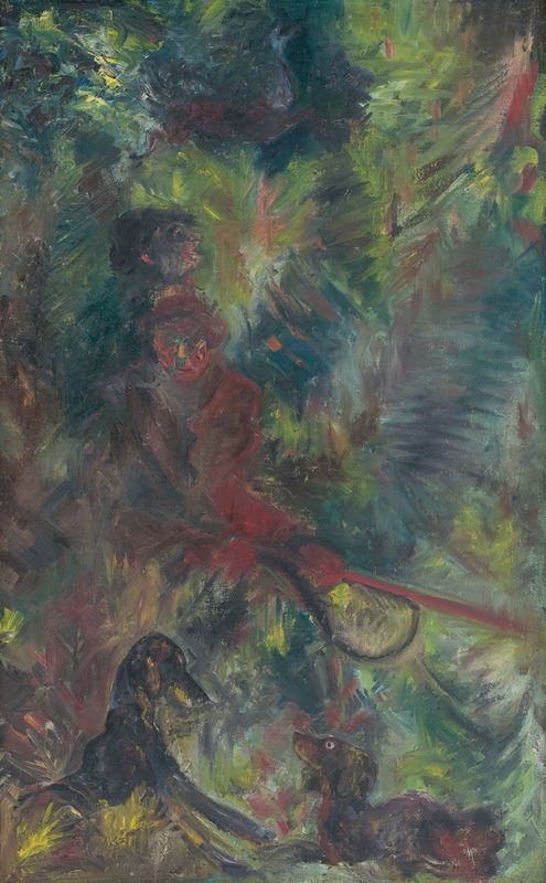 A depiction of poachers in a natural setting.