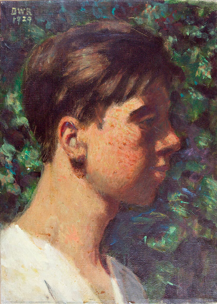 Portrait of a young man in a white shirt, oil painting by Denman Waldo Ross