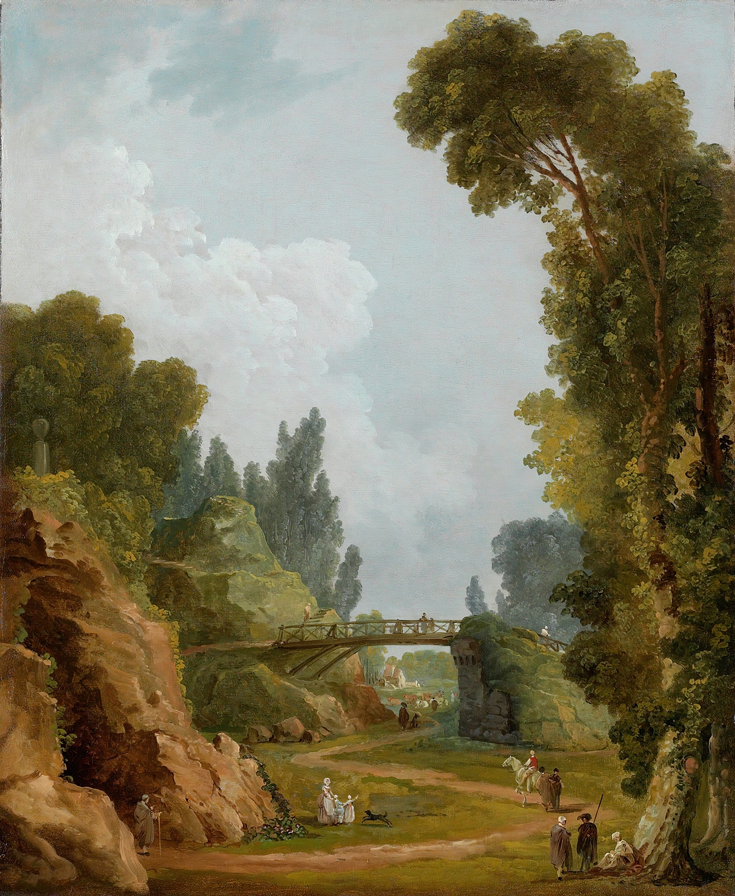 The Rustic Bridge, Château de Méréville, France, by Hubert Robert, public domain