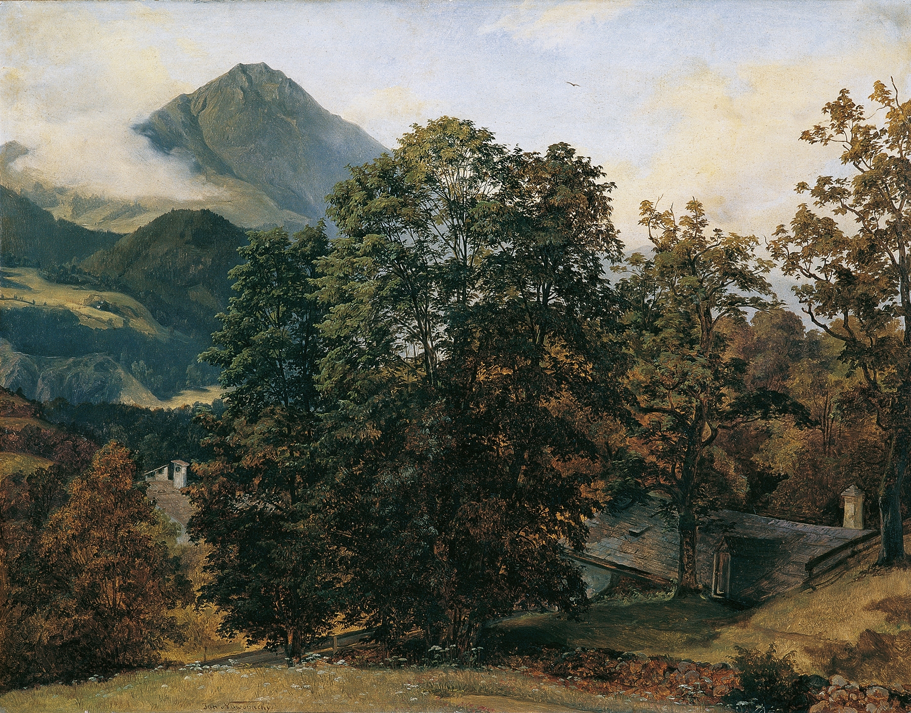 Landscape of mountains and nature by Jan Nowopacký, oil painting