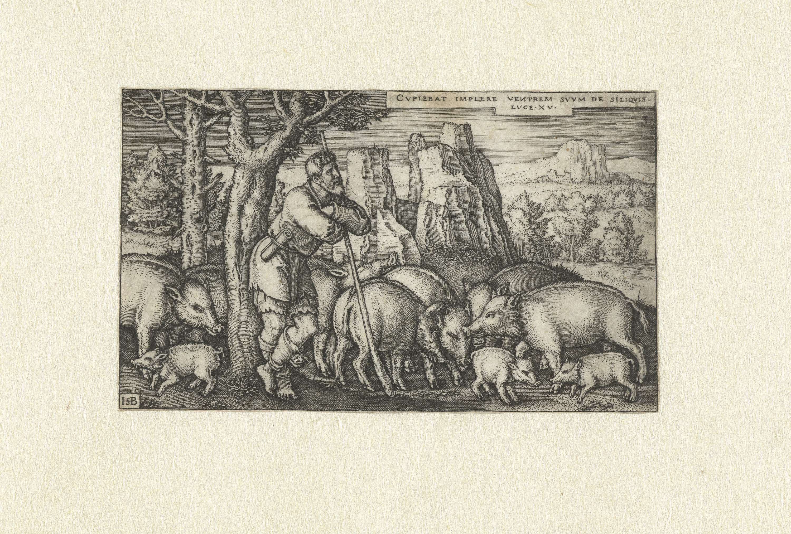 Verloren zoon als varkenshoeder, by Hans Sebald Beham, public domain