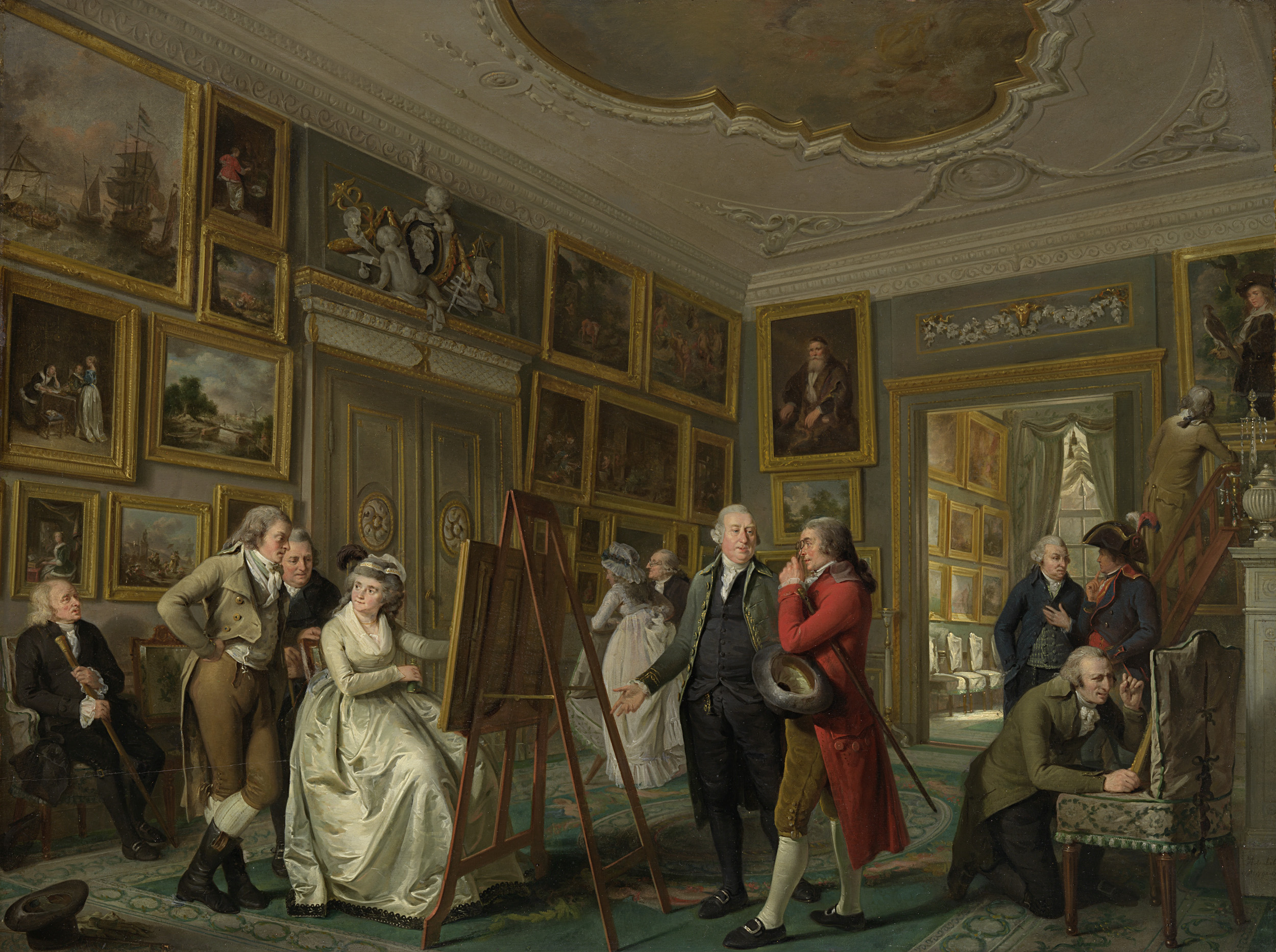 Interior scene of The Art Gallery of Jan Gildemeester Jansz, oil on panel by Adriaan de Lelie