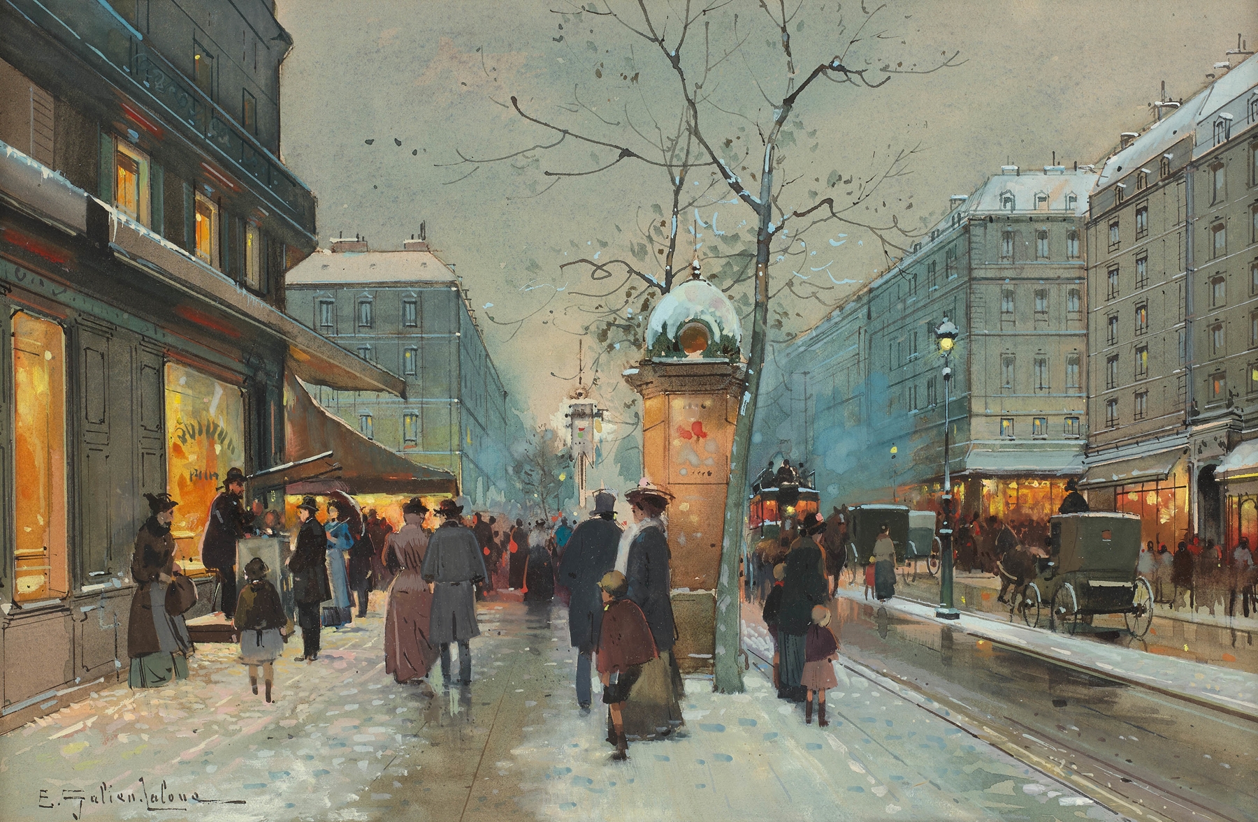 Snow-covered boulevard at night, oil on canvas by Eugène Galien-Laloue