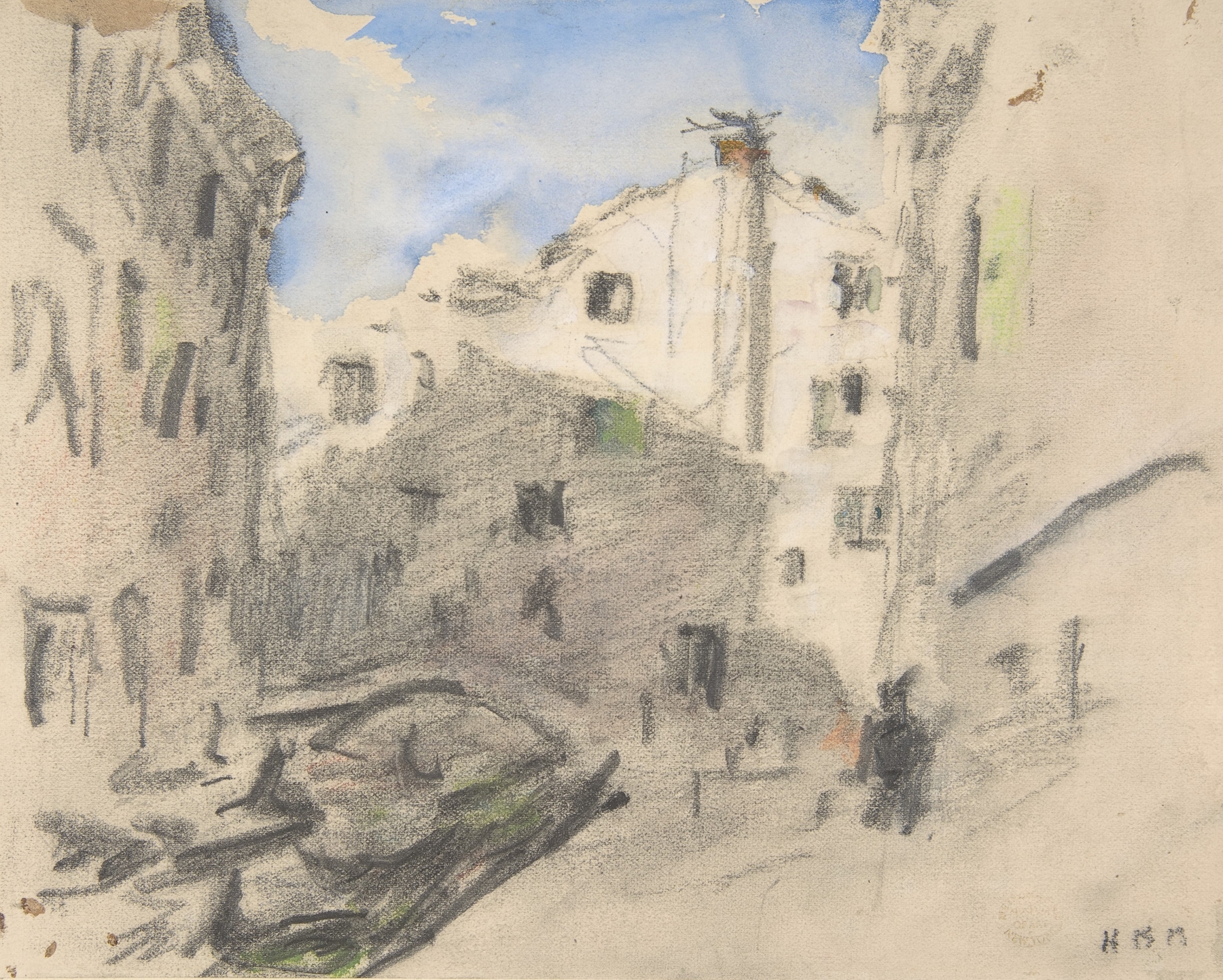 Venetian Street Scene by Hercules Brabazon Brabazon, oil on canvas showing a lively alleyway in Venice