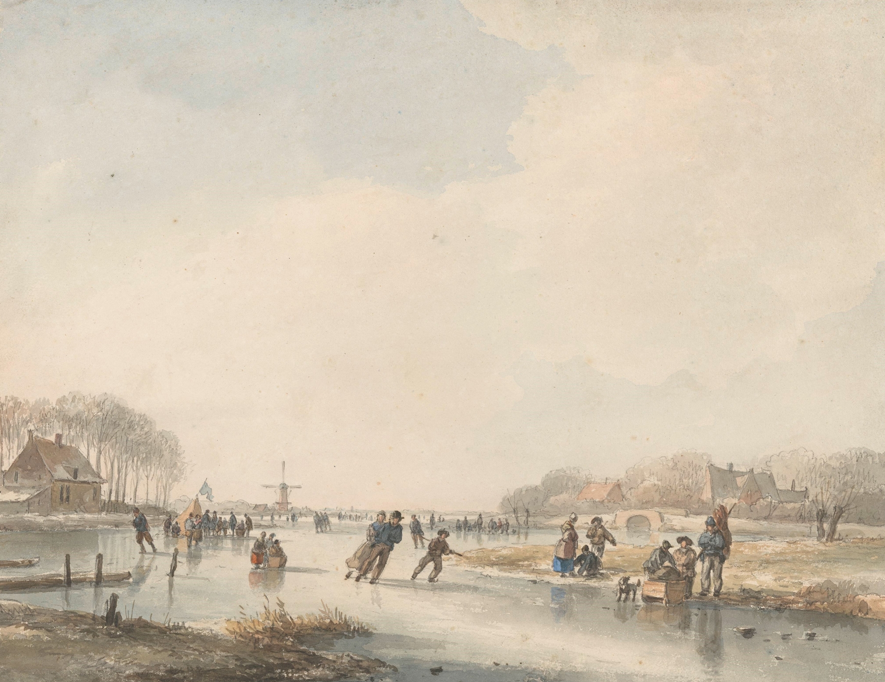 Landschap met schaatsenrijders, by Andreas Schelfhout, public domain