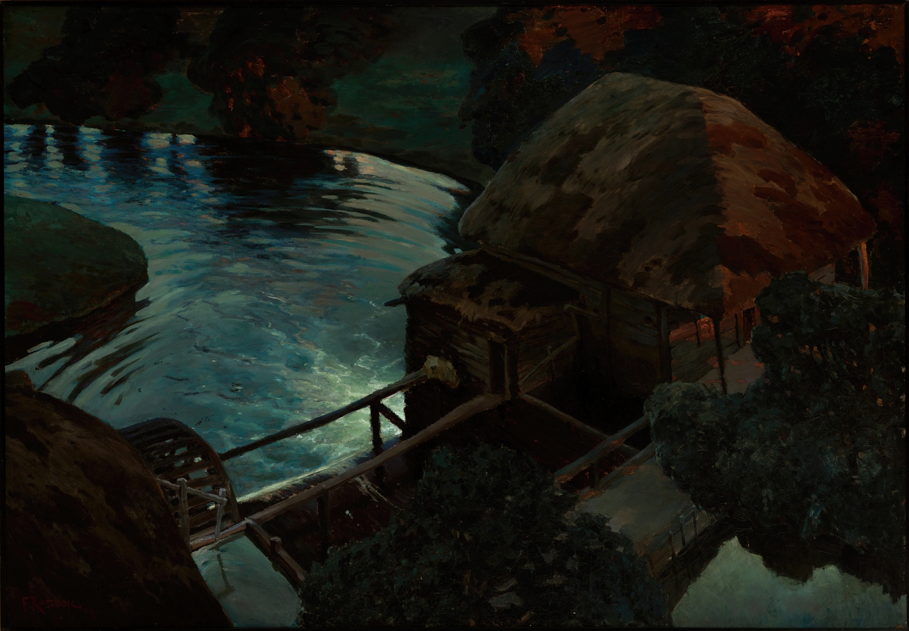 Landscape of a mill surrounded by trees, oil on canvas by Ferdynand Ruszczyc