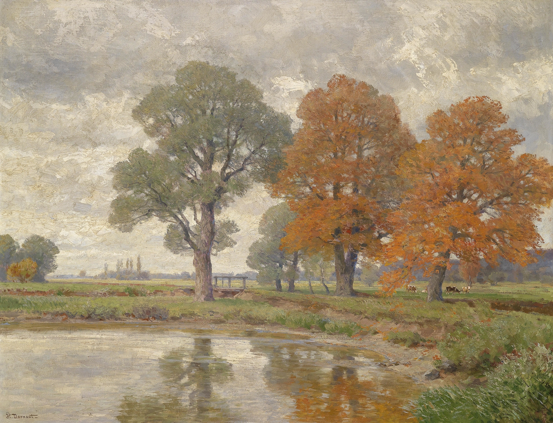 Autumn landscape with leaves and sunlight by Hugo Darnaut, oil painting