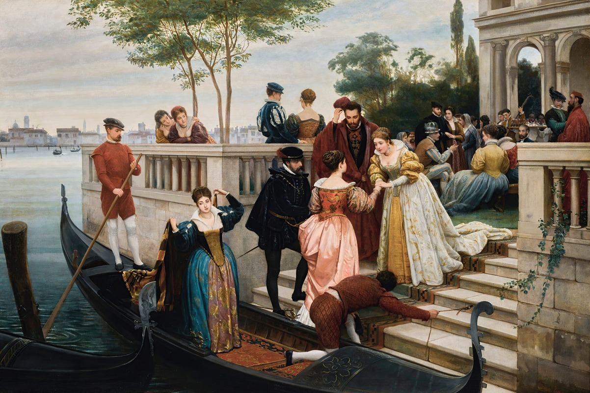 Arriving For The Ball, Murano depicts a vibrant scene of Venetian life.