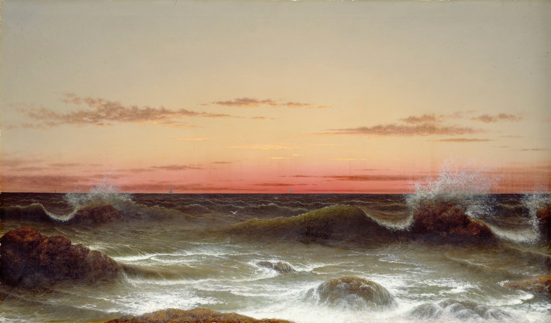 Seascape; Sunset, by Martin Johnson Heade, public domain
