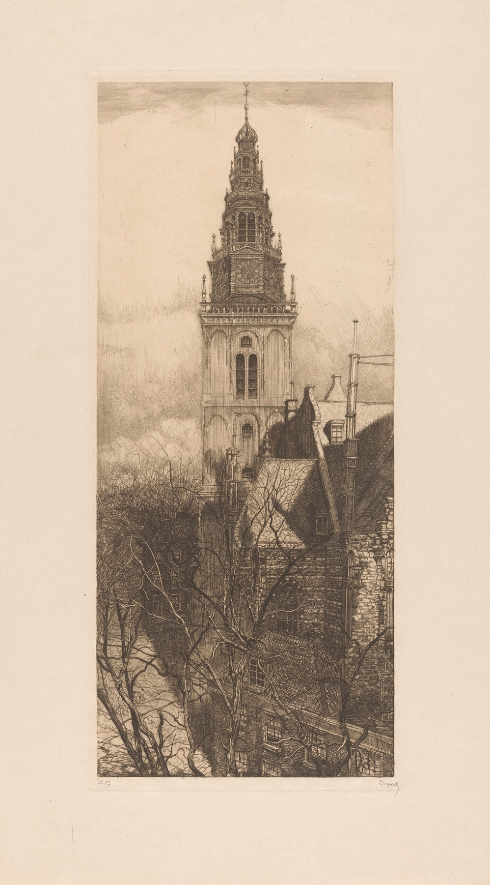 Toren van de Oude Kerk in Amsterdam, oil on canvas by Pieter Dupont