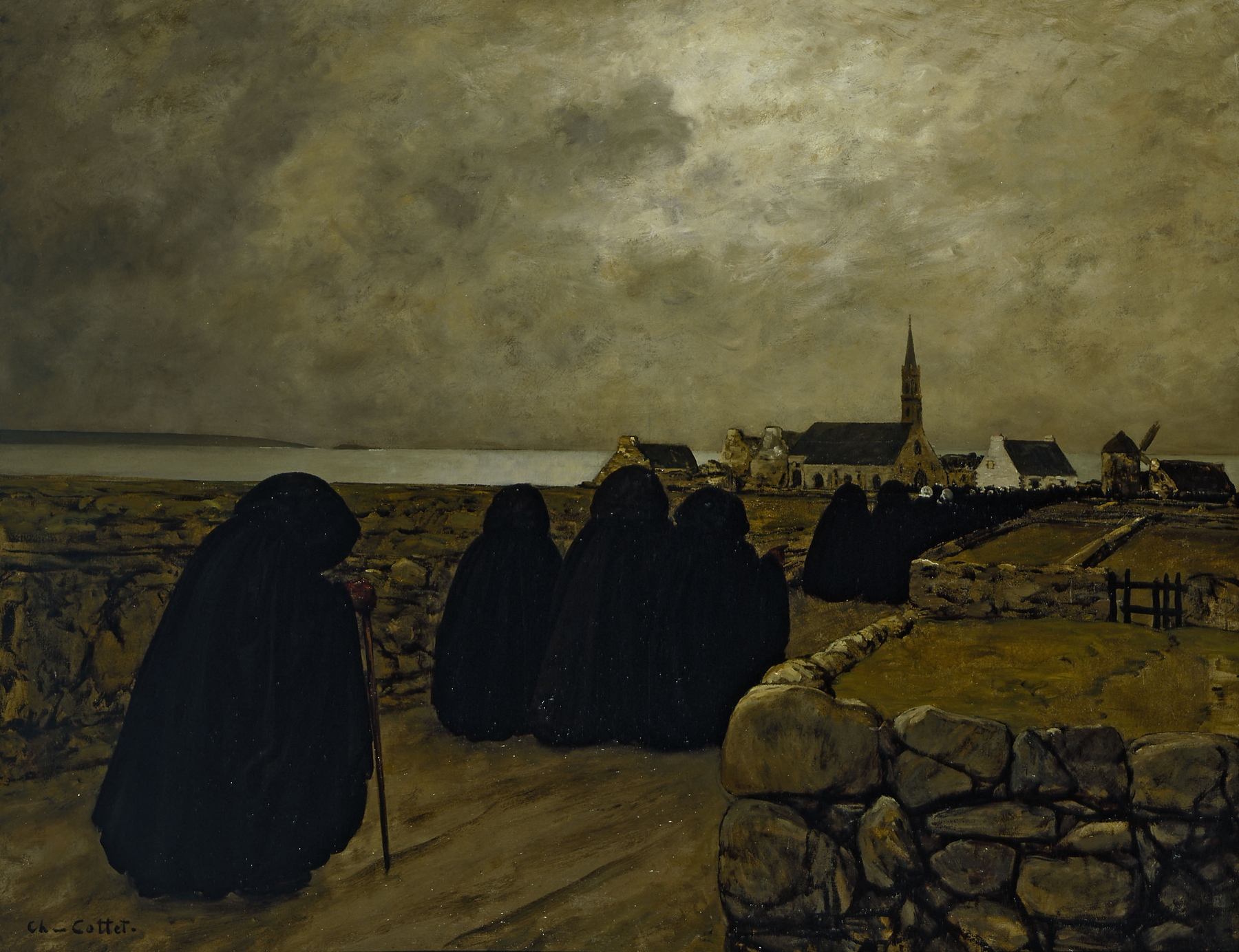 Messe basse en hiver (Bretagne), by Charles Cottet, public domain