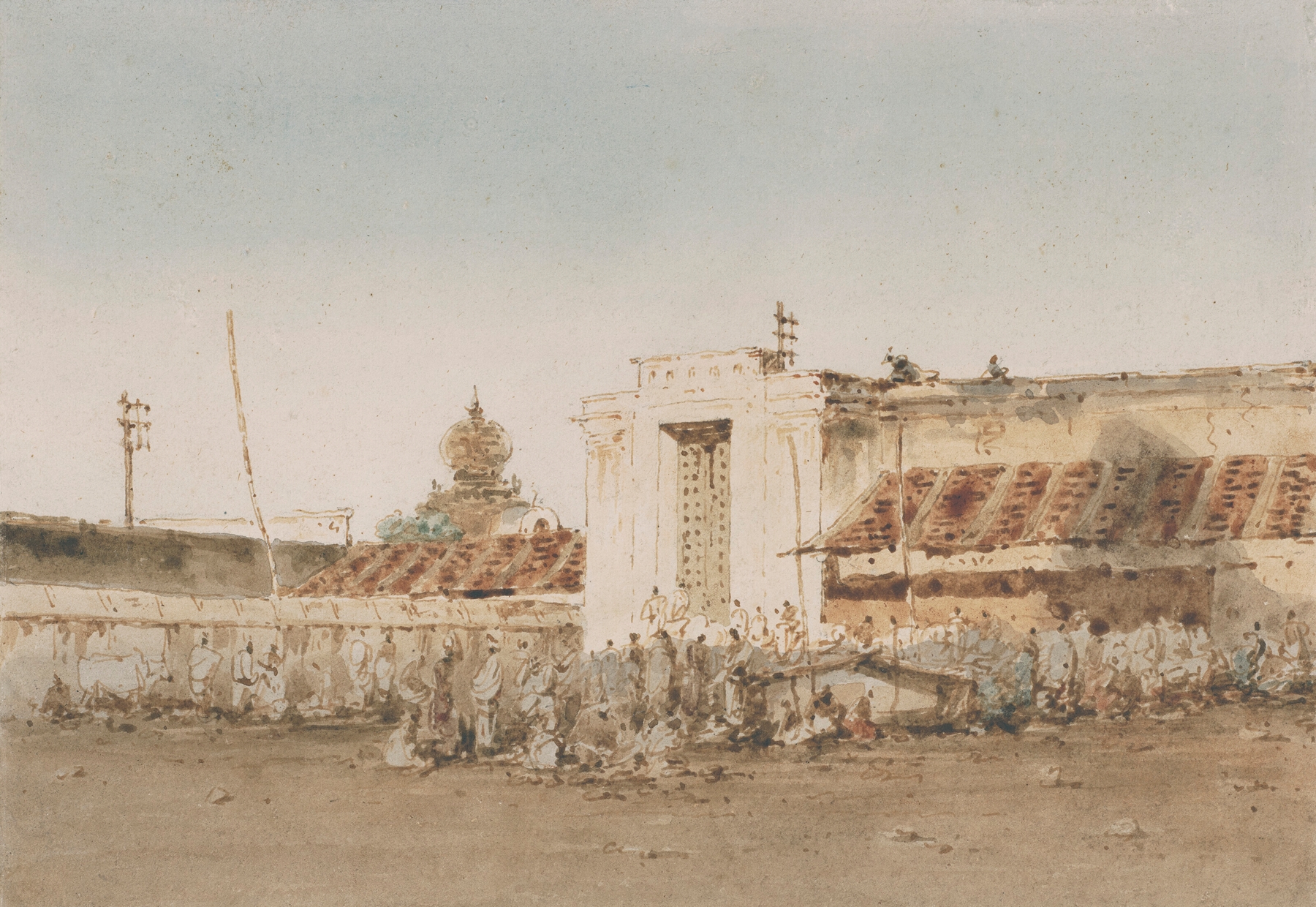 watercolour by George Chinnery depicting the entrance to the Honourable East India Company's pagoda