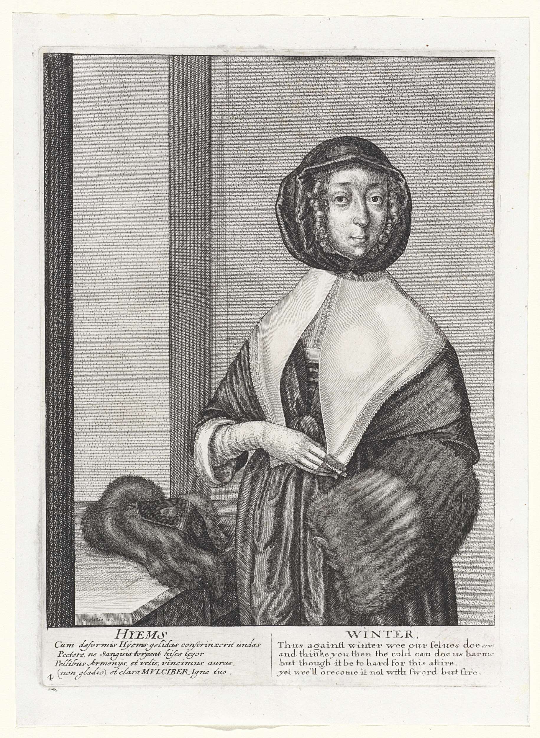 Etching by Wenceslaus Hollar depicting a winter landscape with snow and bare trees.