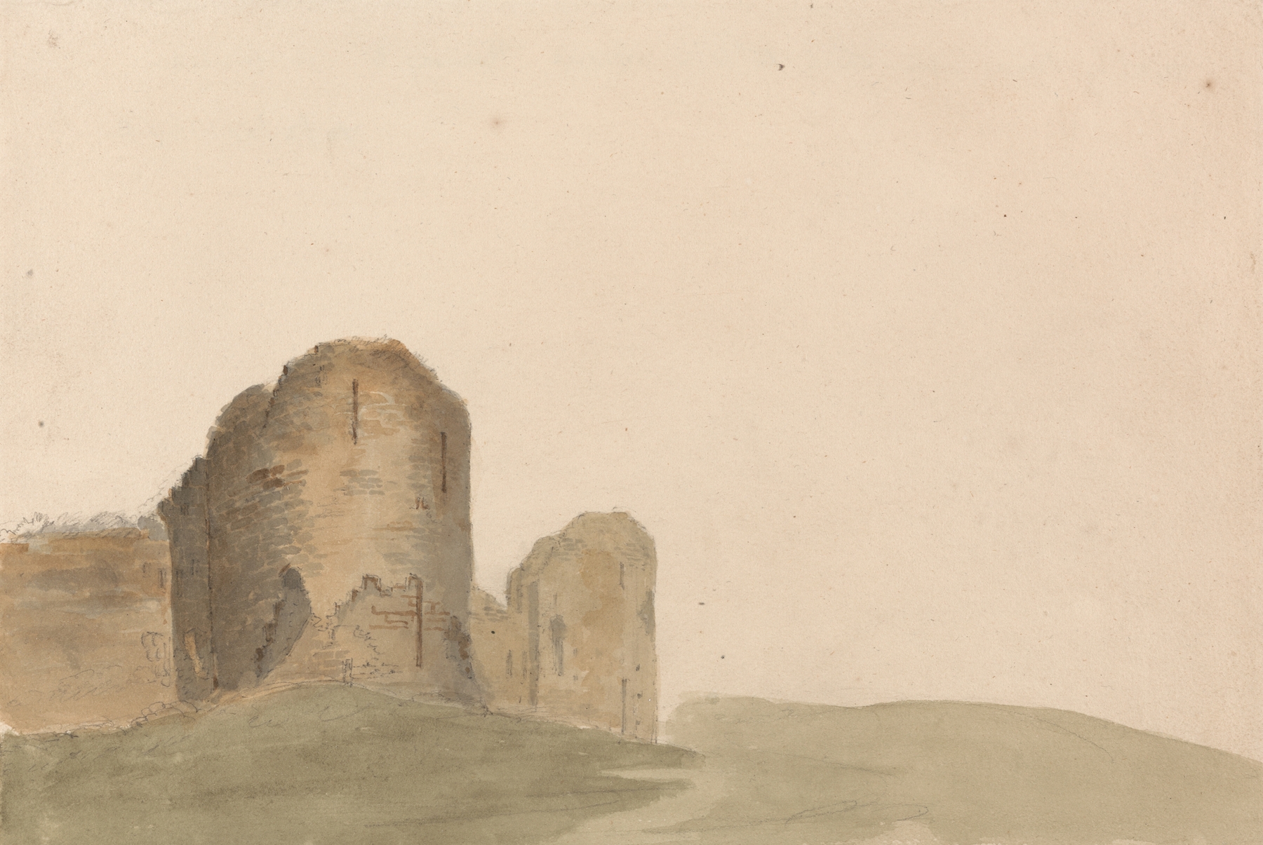 Pevensey Castle landscape by James Moore, oil on canvas