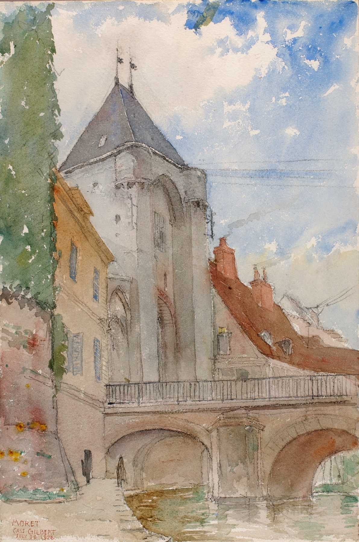 Bridge at Moret, France, by Cass Gilbert, public domain
