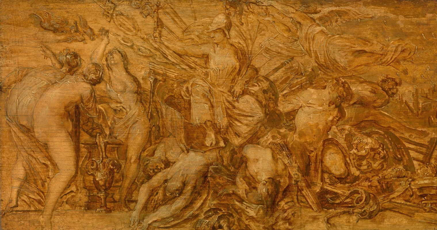 Bellona, a powerful goddess of war, stands confidently in this striking painting by Peter Paul Rubens.