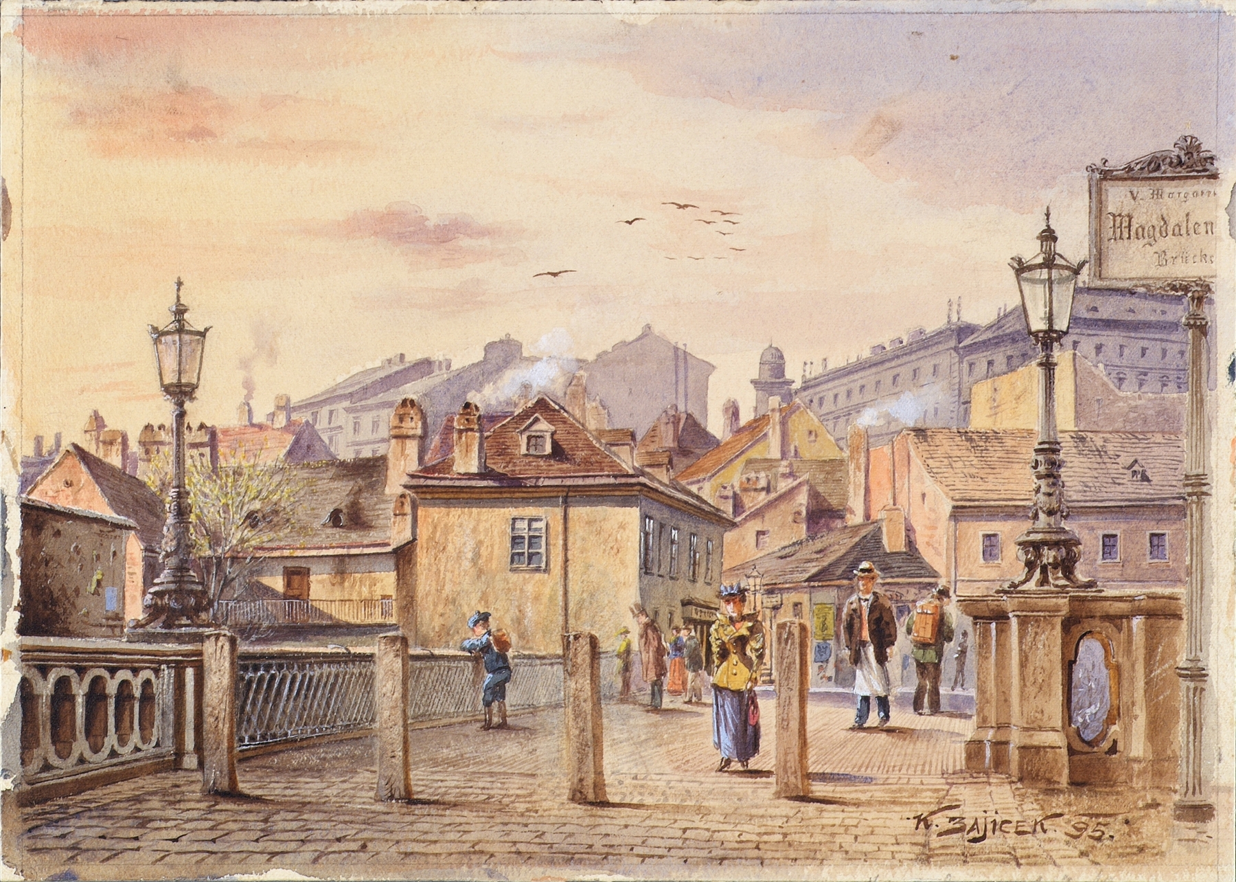 Die Magdalenenbrücke über den Wienfluss, oil on canvas by Karl Wenzel Zajicek