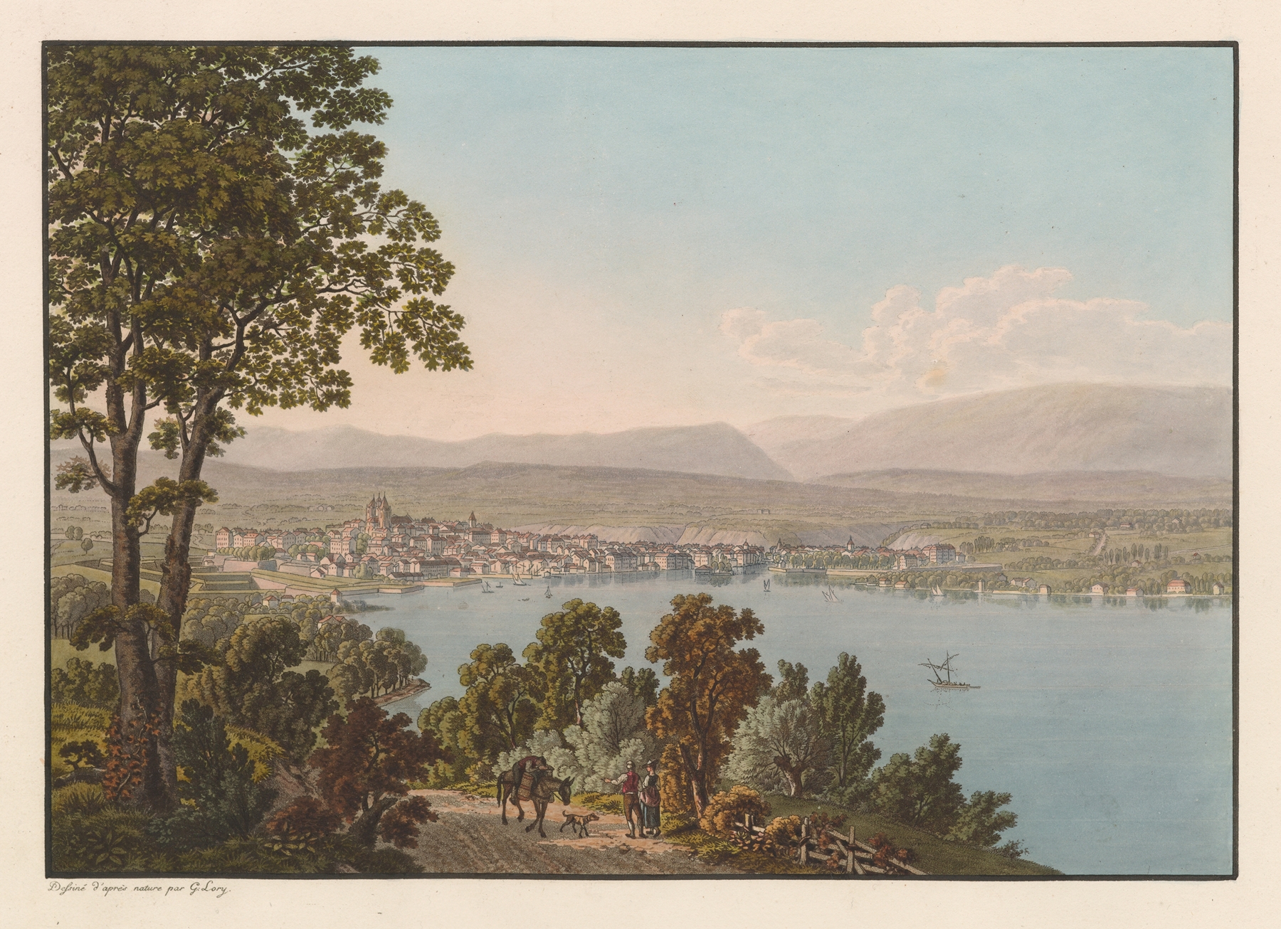 Landscape of Geneva with hills and sky by Gabriel Lory the older, medium unknown