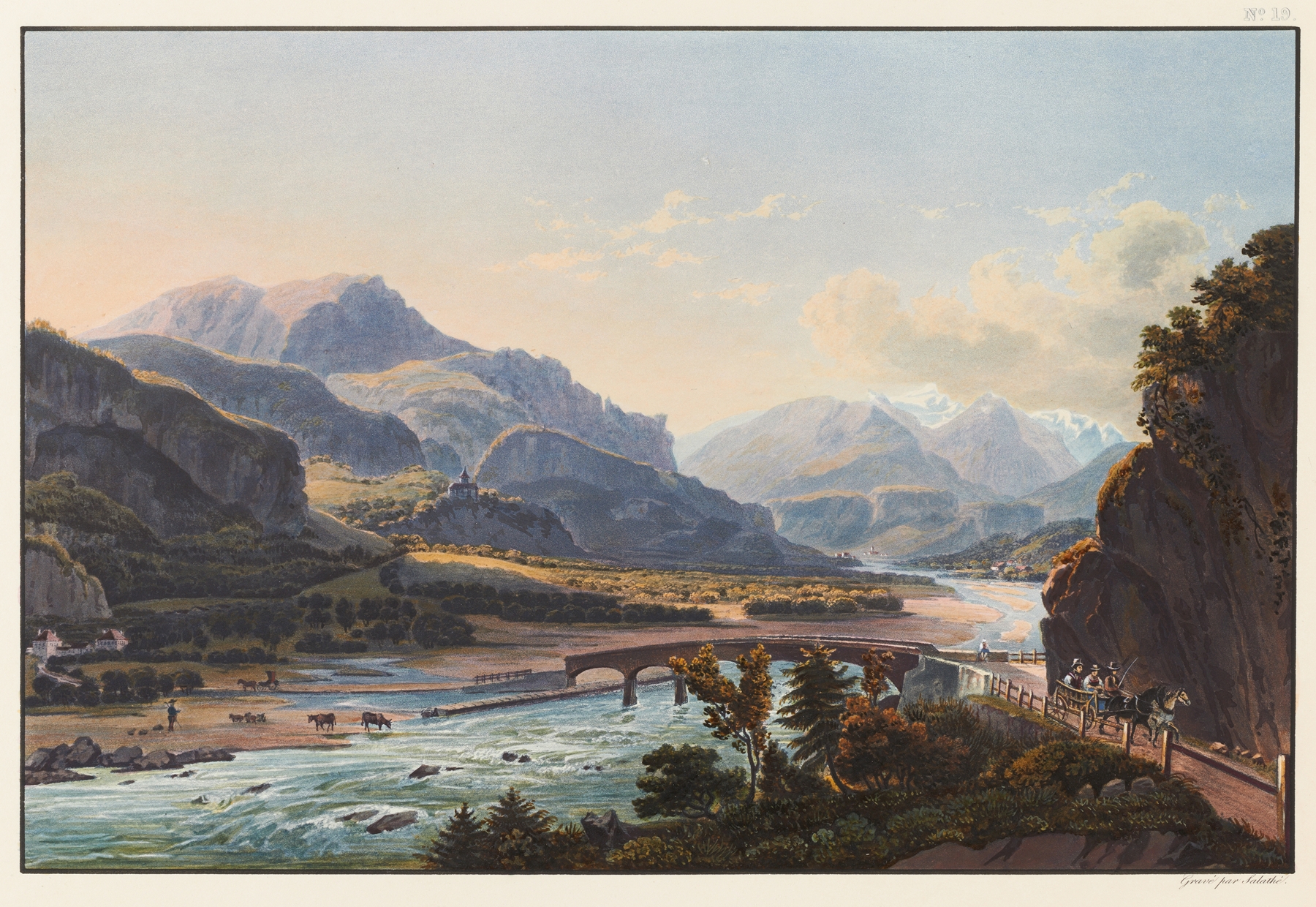 Landscape featuring rolling hills and a winding path, oil painting by Johann Ludwig Bleuler