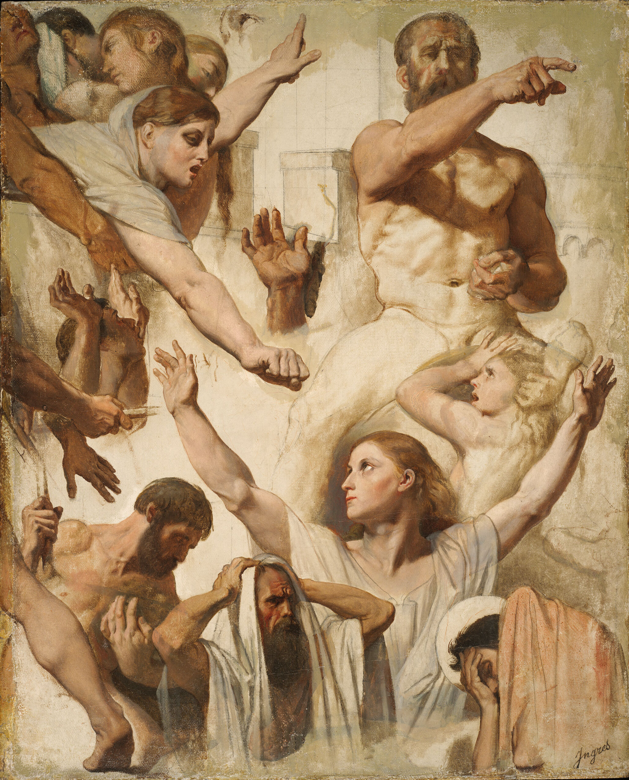 Studies for "The Martyrdom of Saint Symphorien" (Saint, Mother, and Proconsul), by Jean-Auguste-Dominique Ingres, public domain