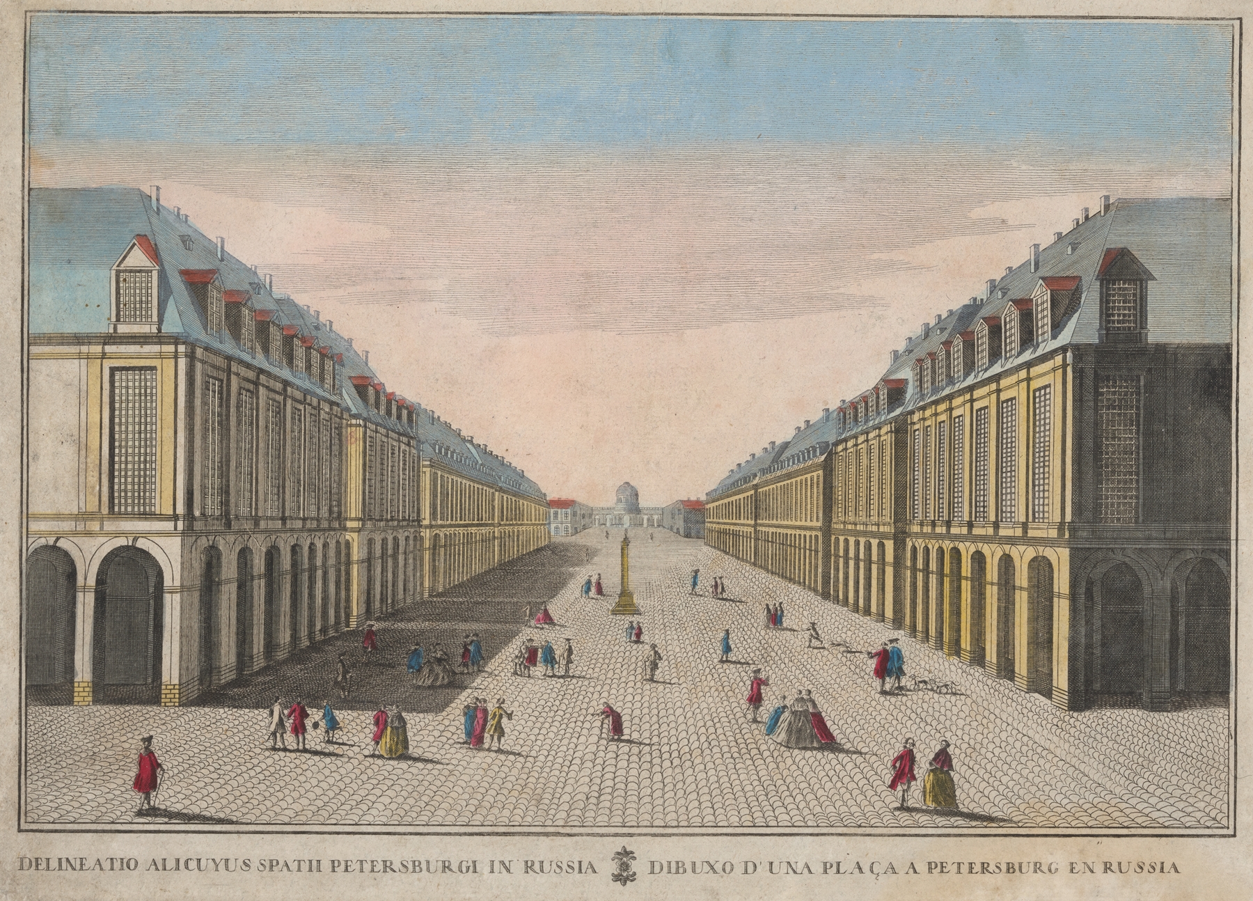 Drawing of a square in St Petersburg, Russia, by an unknown artist