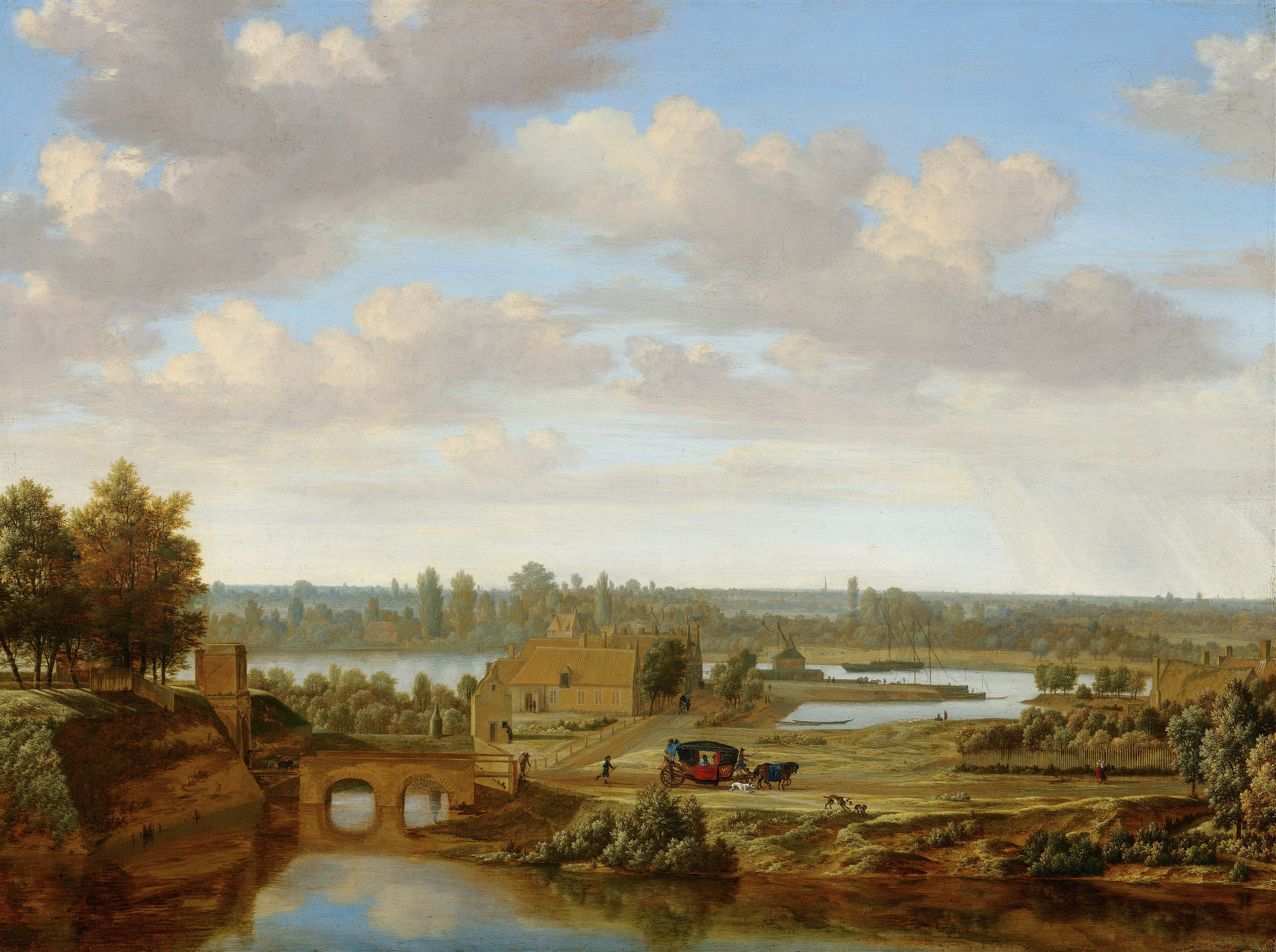 Landscape with hills and the Rhine River by Joris van der Haagen, oil painting
