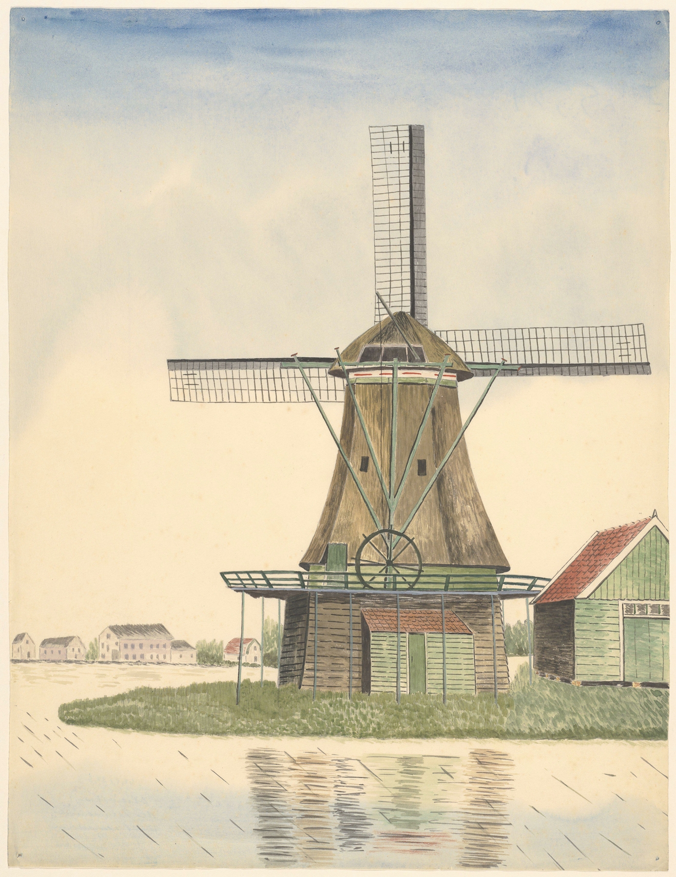 Landscape with windmill and water, oil painting by Johannes Nicolaas Eijman