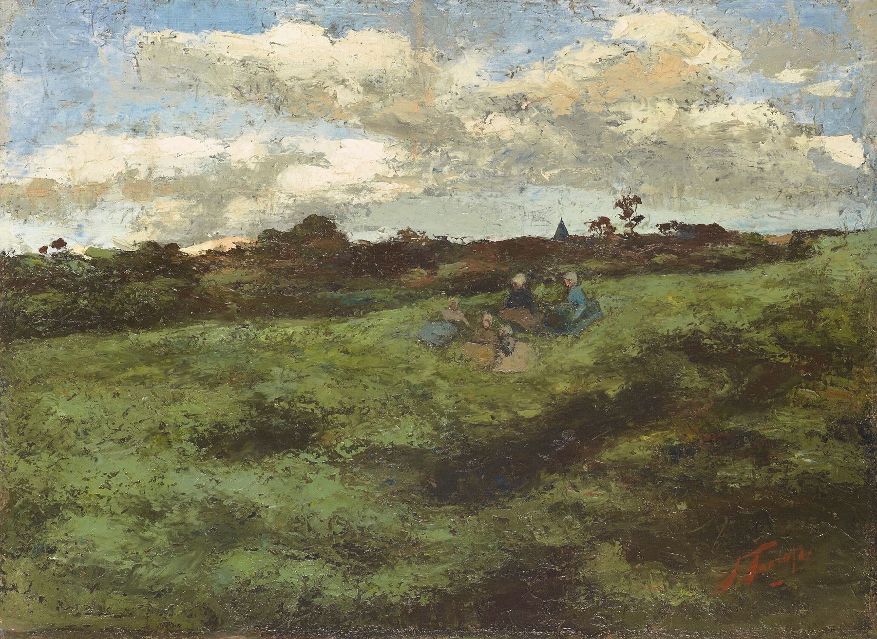 Kinderen op het duin, oil on canvas by Jan Toorop depicting children playing in a sunlit landscape