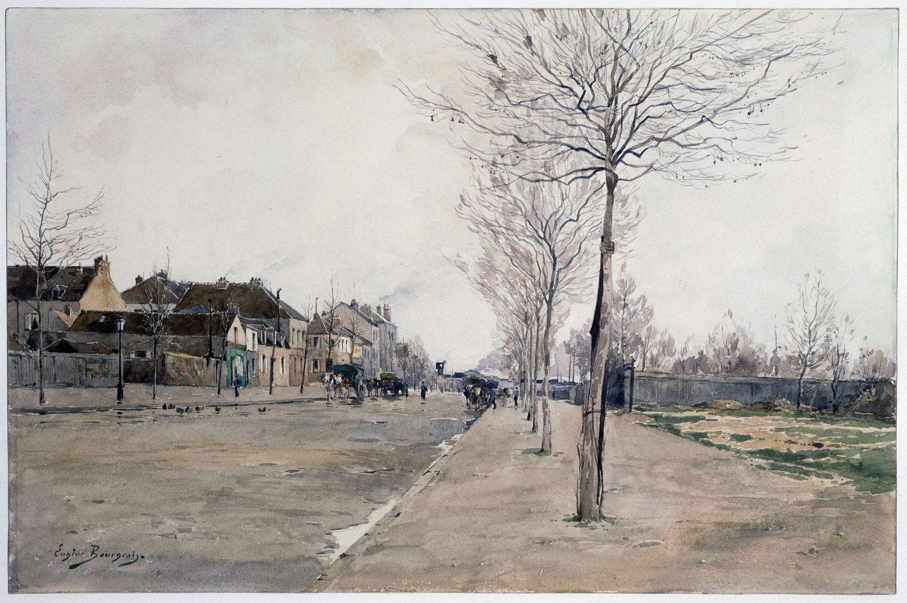 Route de la Révolte, vue prise au pied du glacis des fotifications, 17 avril, extra muros, by Eugène Bourgeois, public domain