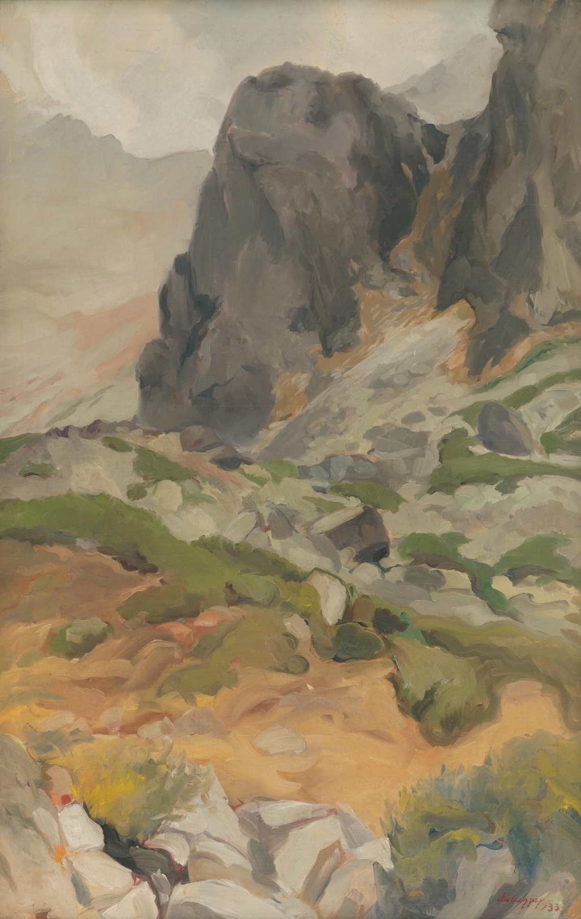 Tatry by Zolo Palugyay, oil painting depicting mountains and a vibrant sky
