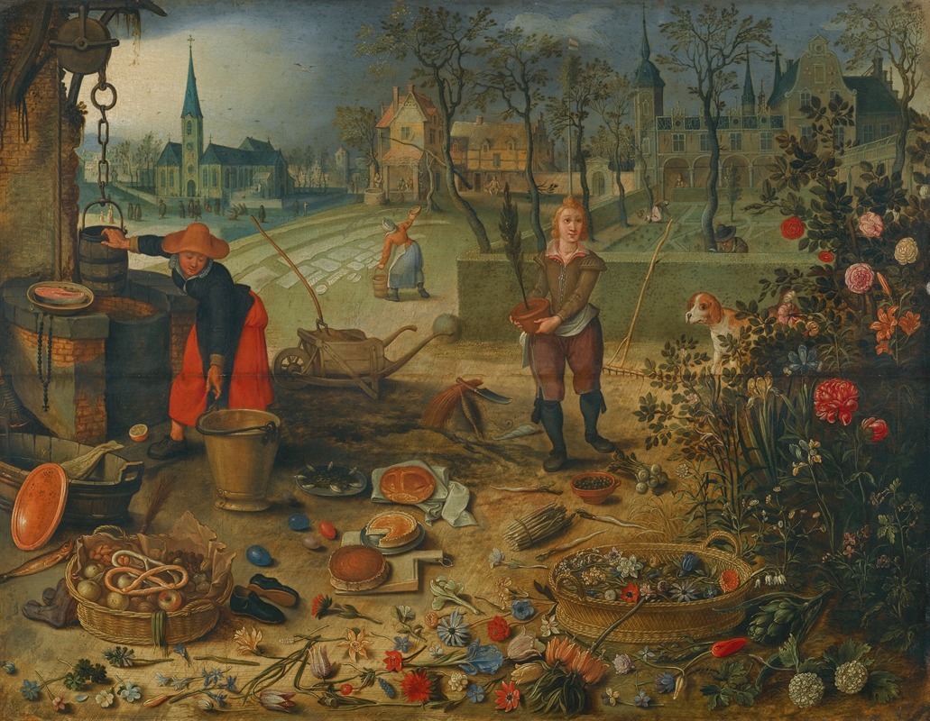 An Allegory of Spring by Sebastian Vrancx showcases vibrant colors and figures celebrating the season.