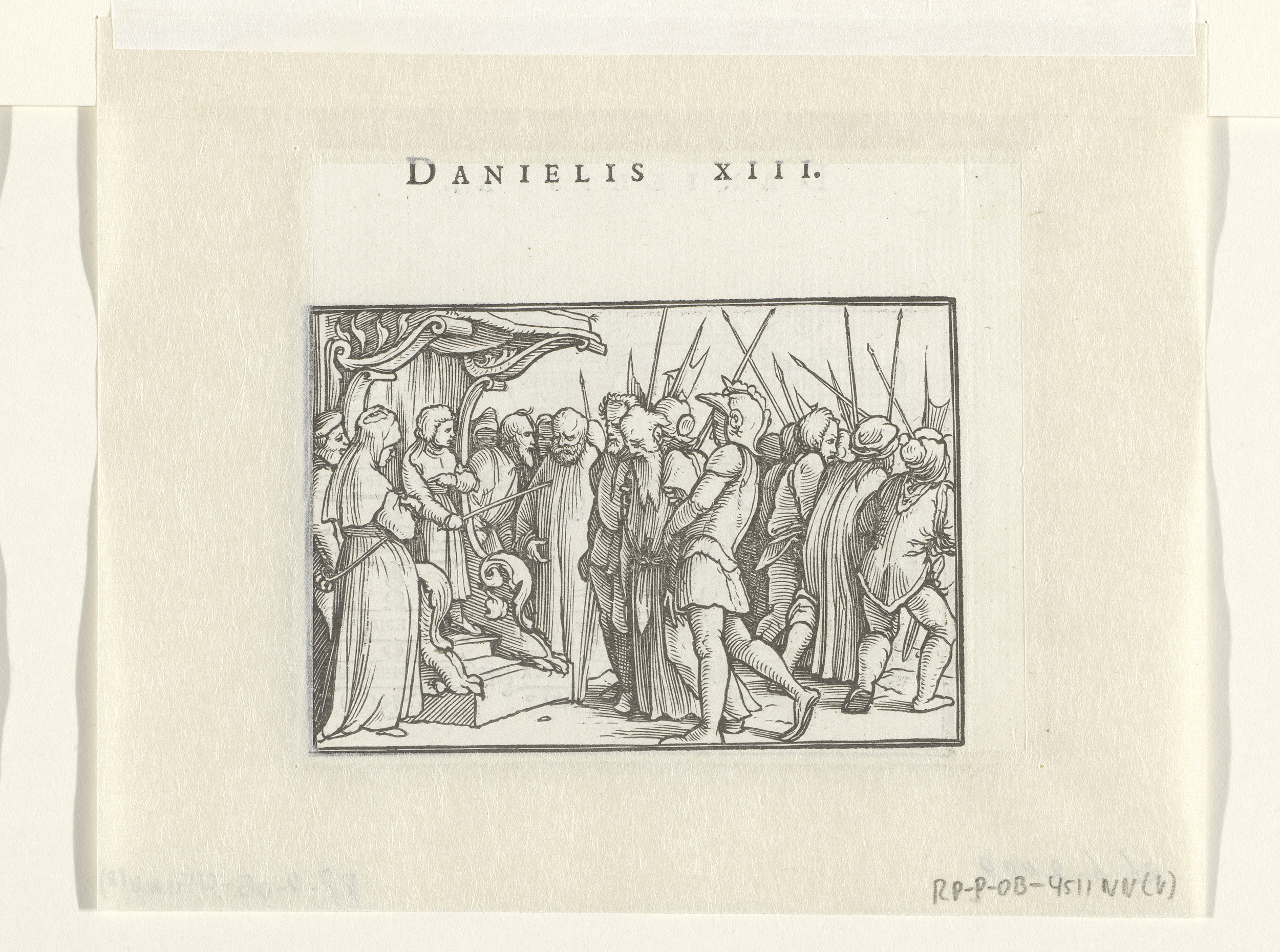 Daniël gaat in tegen veroordeling van Susanna, paper by Hans Holbein (II) depicting Daniel in a religious scene.