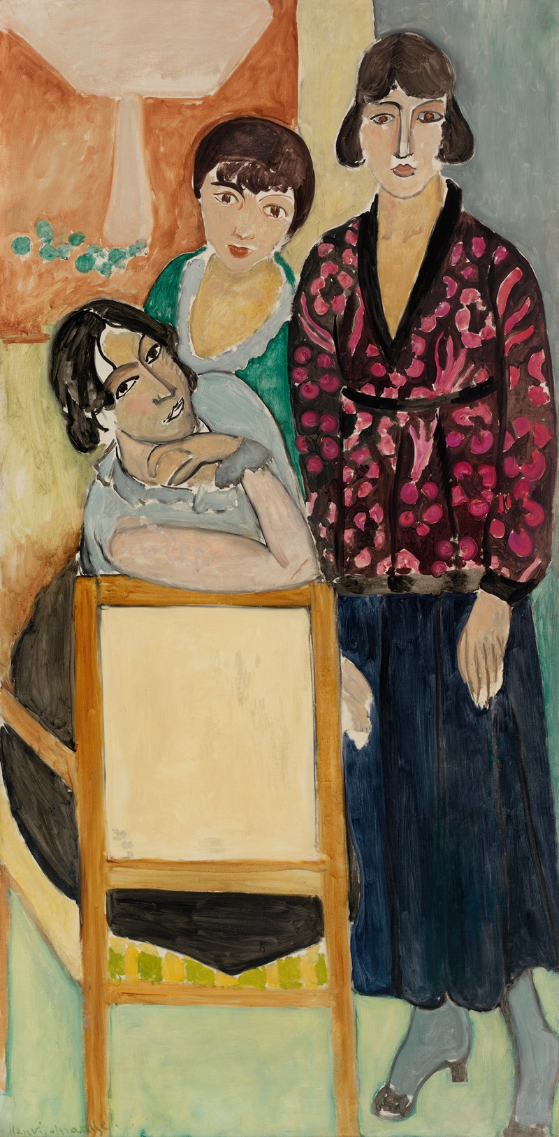 Henri Matisse's painting features three sisters around a pink marble table.