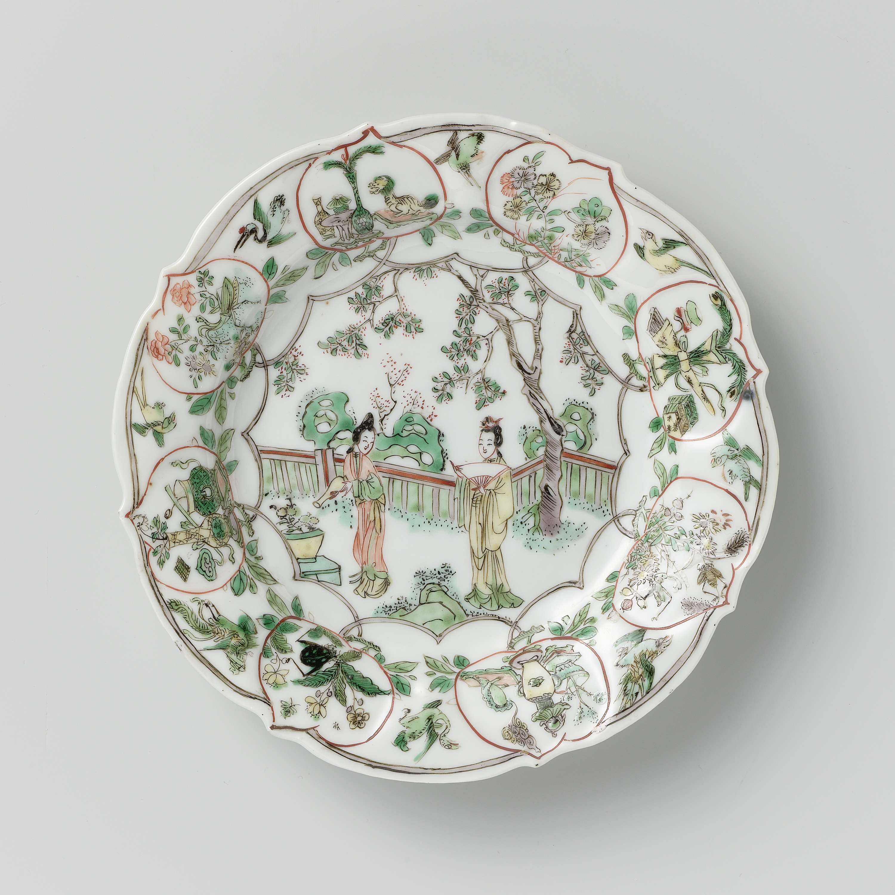 Plate with two women in a fenced garden, Rococo style, Unknown Artist
