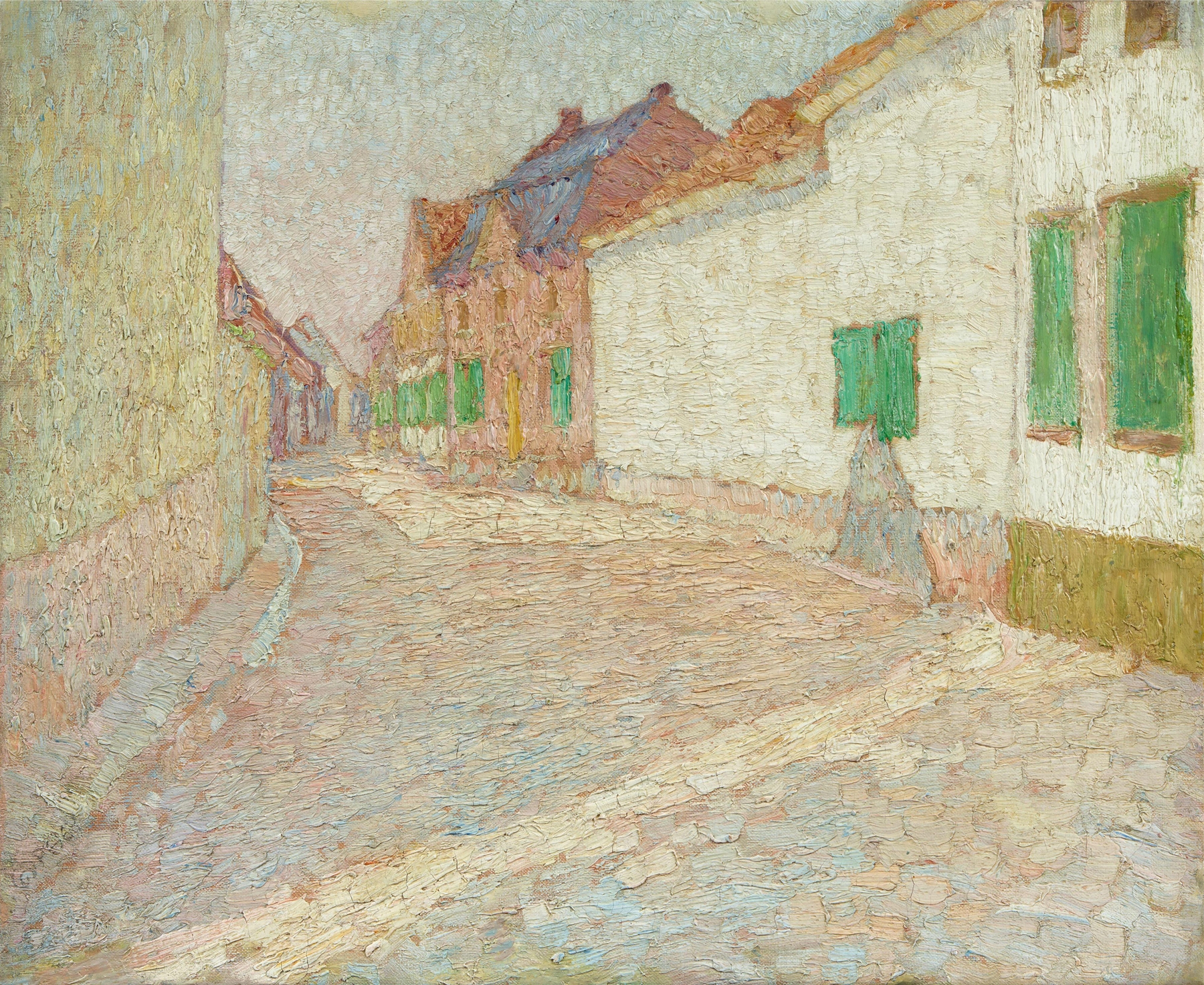 Landscape of Straße in Zons by Walter Ophey, featuring a cobblestone street.
