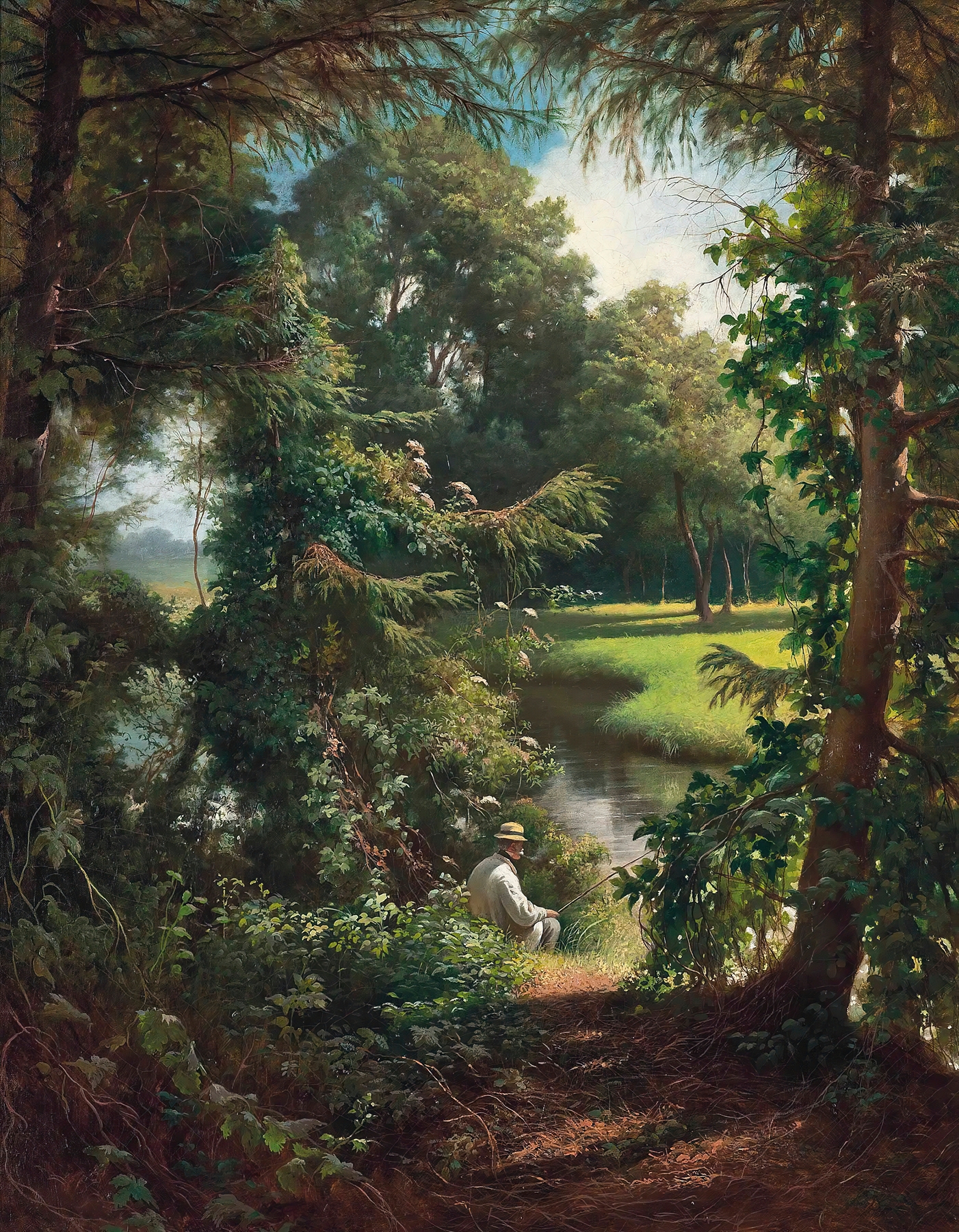 Fishing on a sunny afternoon by Henri Biva, oil on canvas depicting a boat on water.