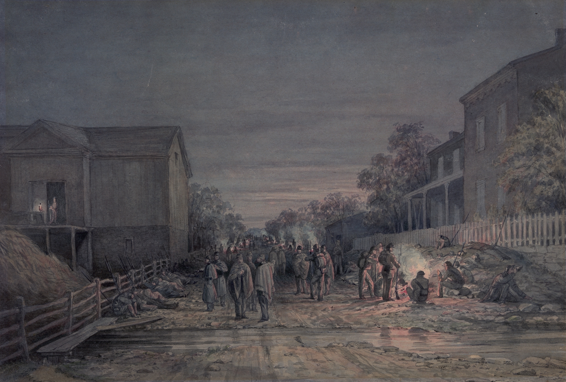 Sketches with the Co. B 8th Reg., Pa. militia under the officers of the old ‘Southwark Gaurd’ night after leaving ‘Camp McClure’, by James Fuller Queen, public domain