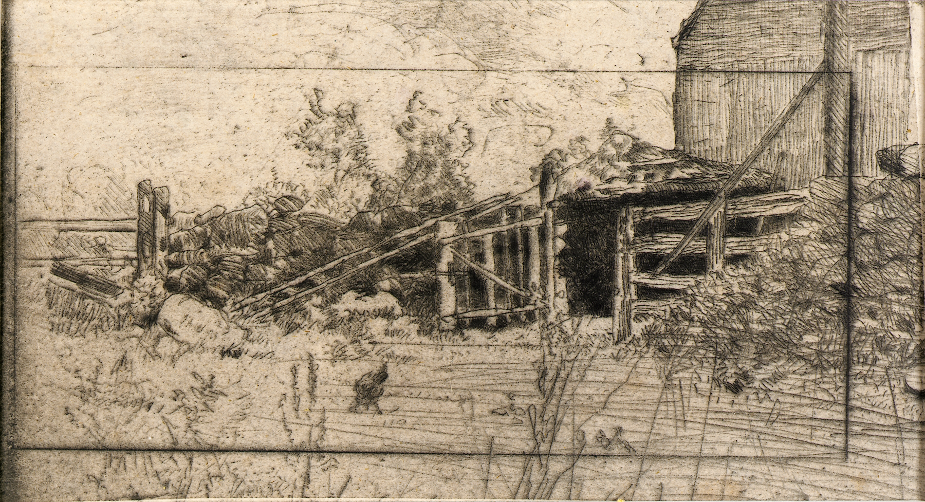 The Webb Farm by Julian Alden Weir, oil on canvas, depicts a serene landscape with a farmhouse and fields.