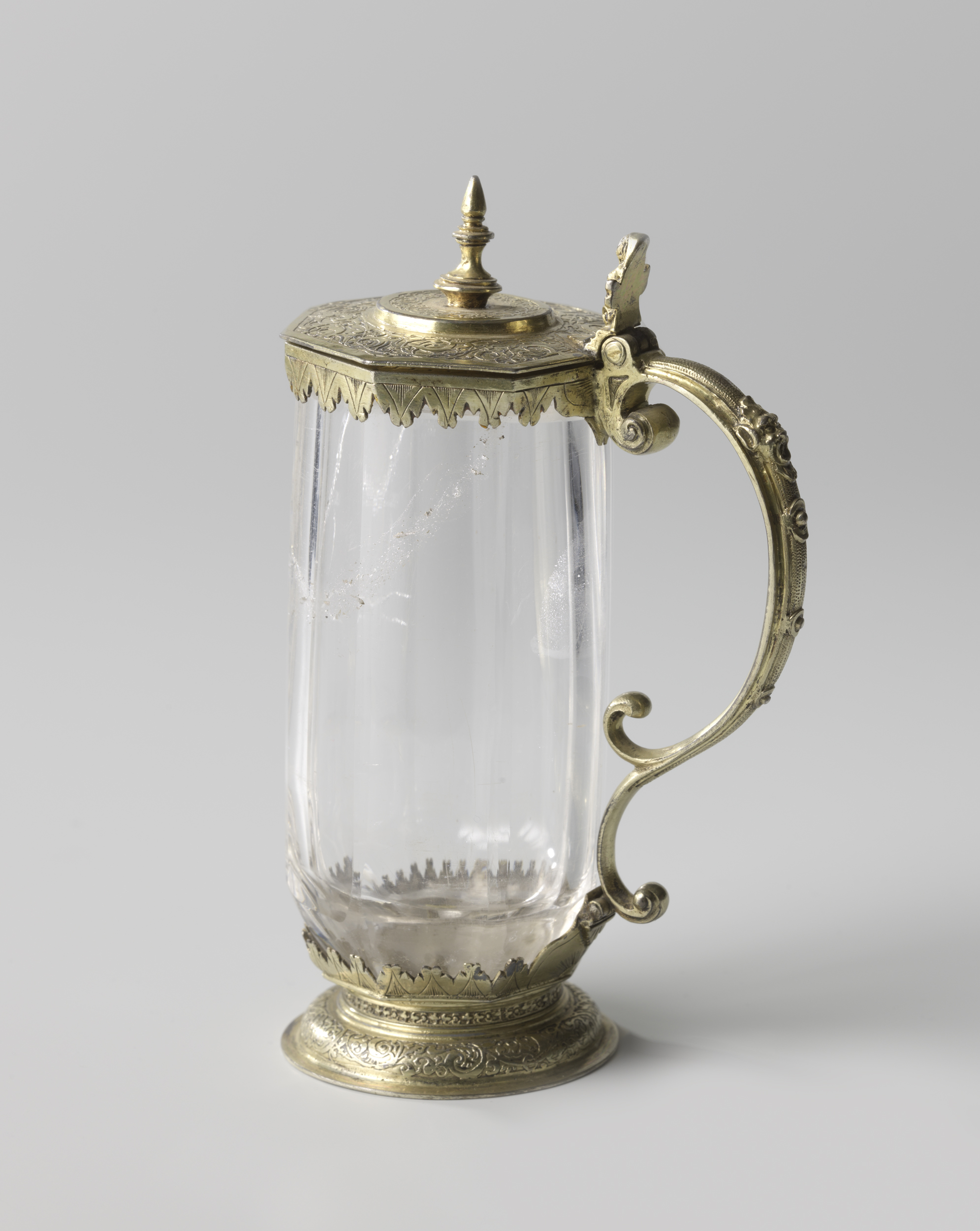 Silver beer mug with etched mauresques by Unknown Artist