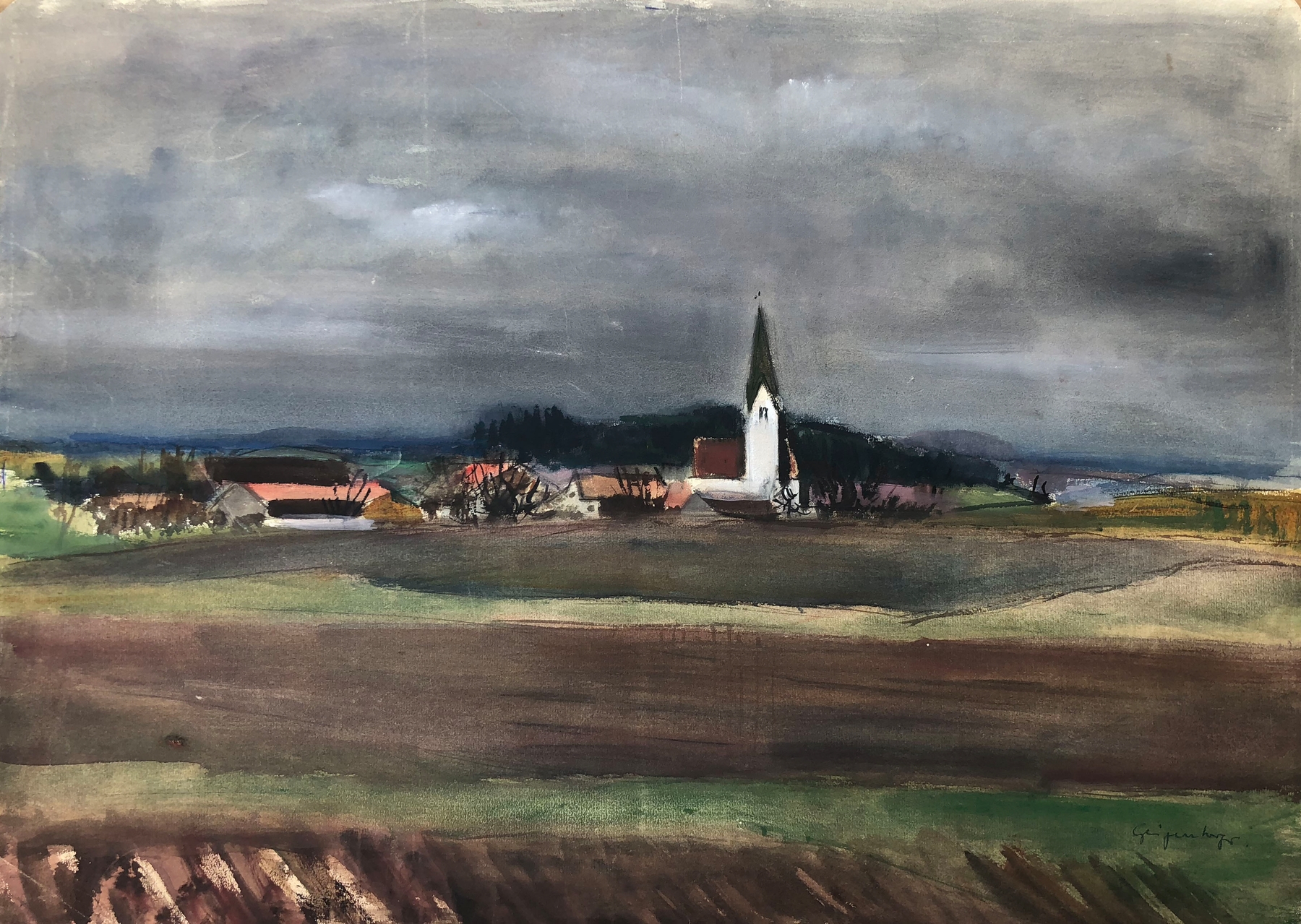 Odelsham bei Wasserburg am Inn in Gewitterstimmung, by Otto Geigenberger, public domain