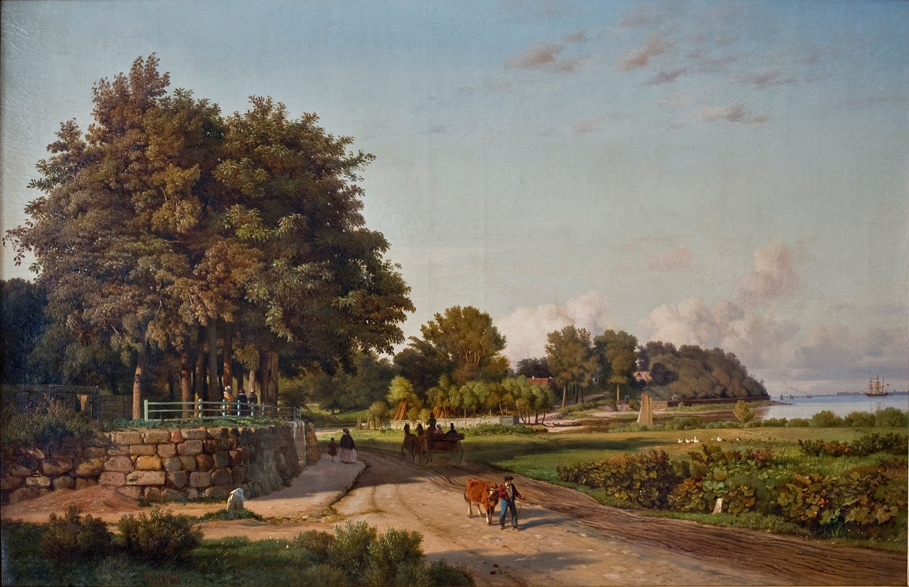 Landscape depicting a river and sky by Louis Gurlitt, oil painting