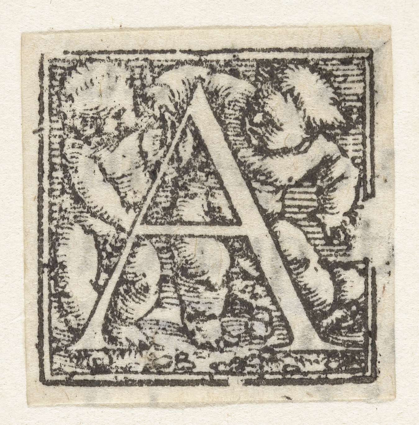 Letter A en twee kinderen by Hans Holbein, paper artwork with two children and intricate patterns.