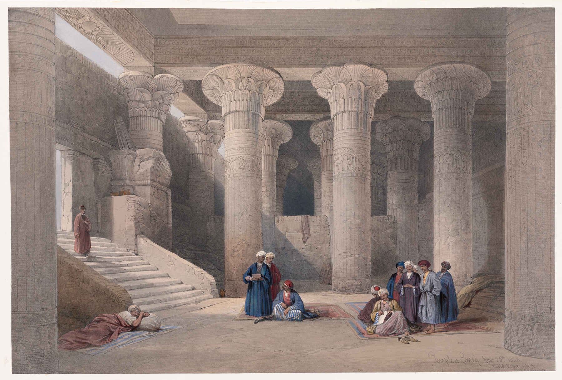Temple at Esneh by David Roberts, oil on canvas depicting an ancient temple facade