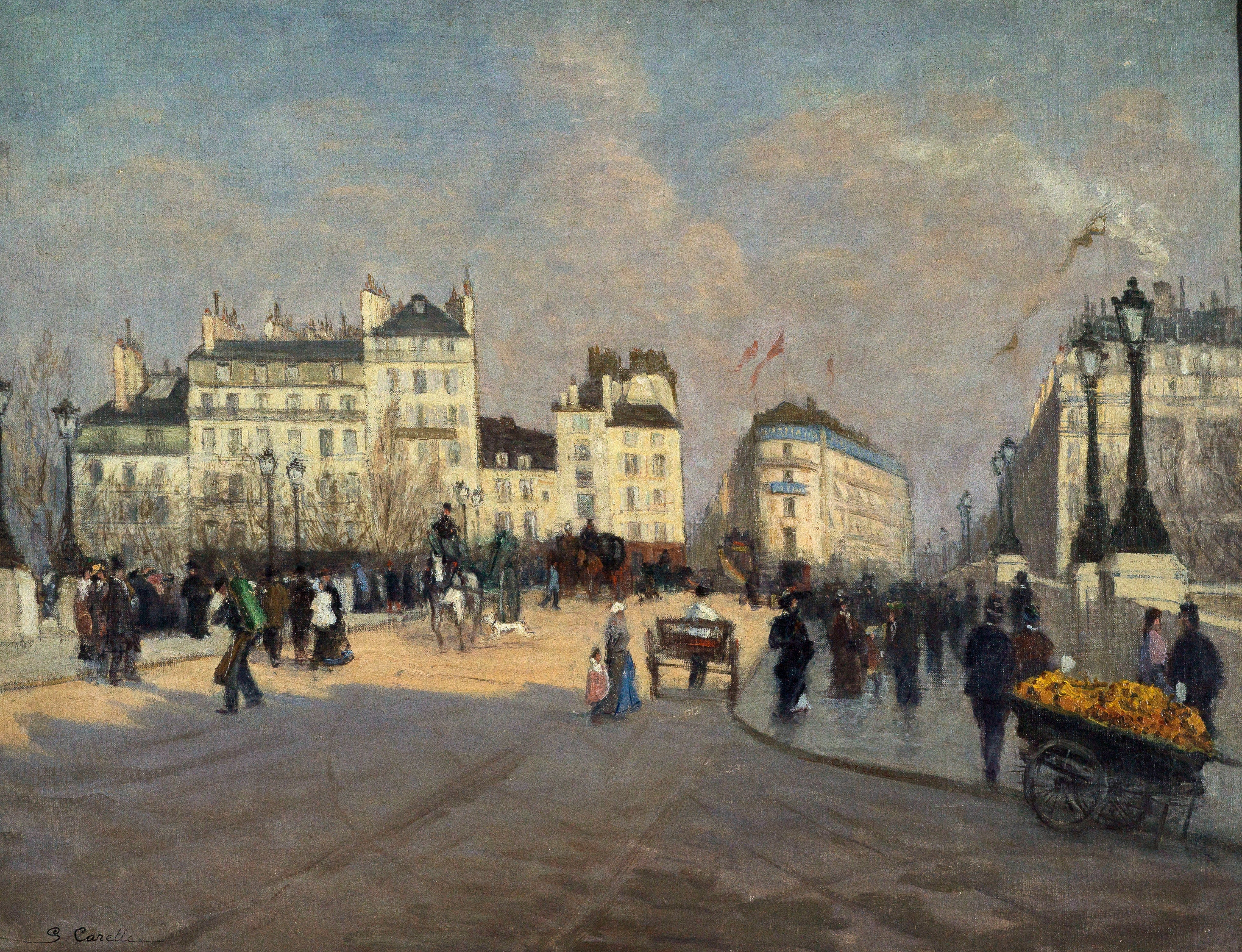 Vue Du Pont-Neuf by Georges-Émile Carette, depicting a bridge over a river in impressionist style.